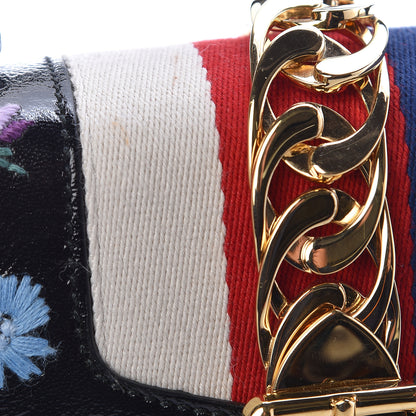 Gucci Patent Embroidered Mini Sylvie Top Handle Bag Black 8 of 9