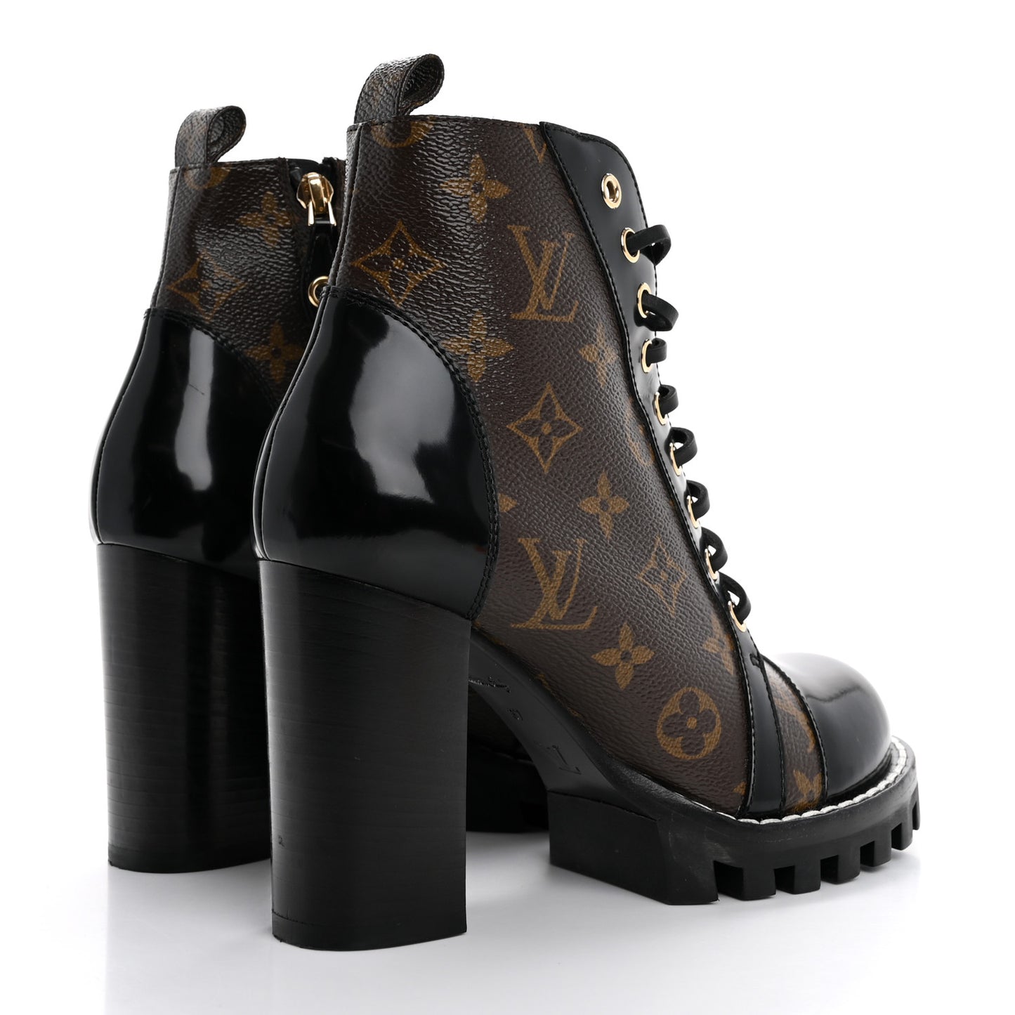 Patent Calfskin Monogram Star Trail Ankle Boots 37 Black