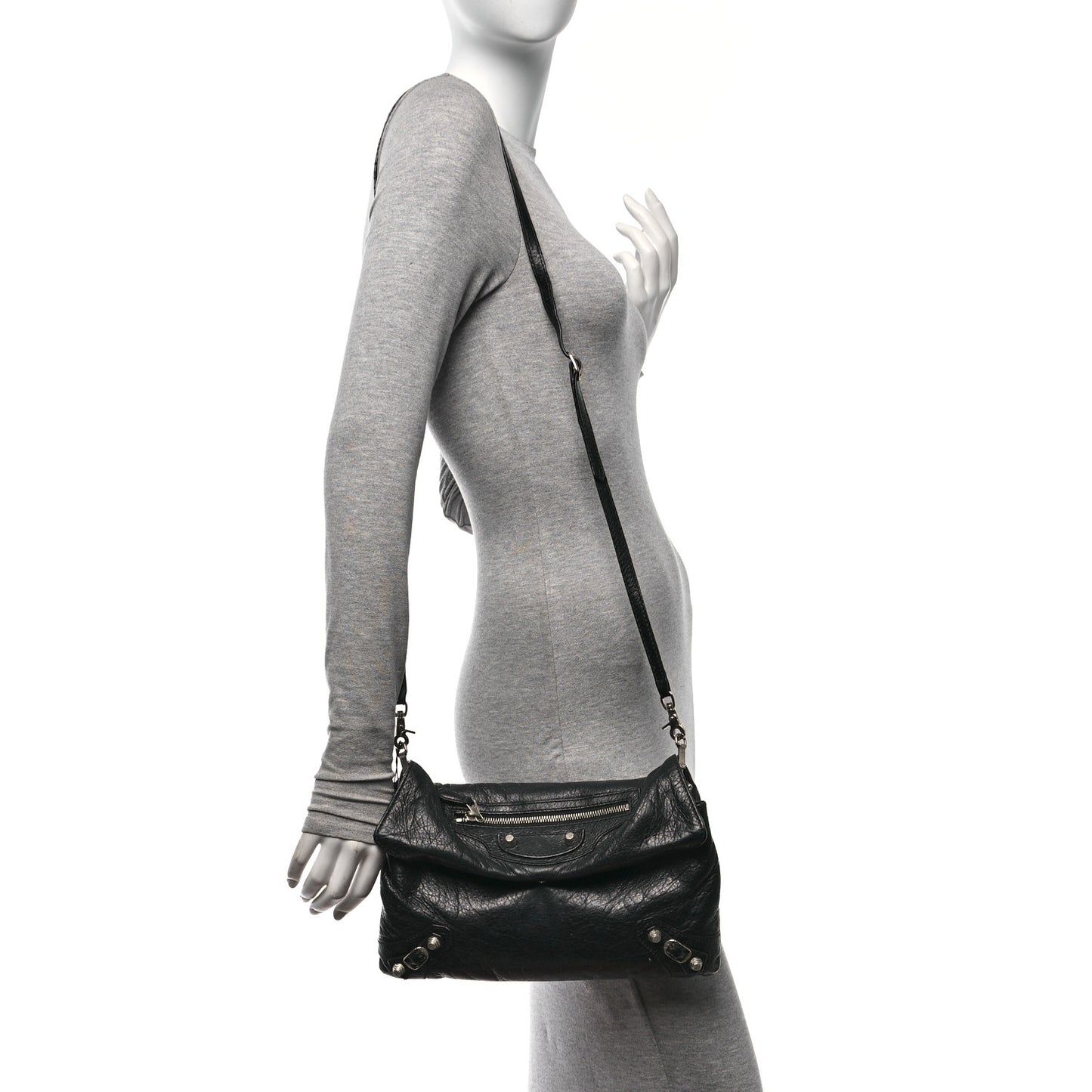 Agneau Giant 12 Silver Hardware Envelope Strap Clutch Black