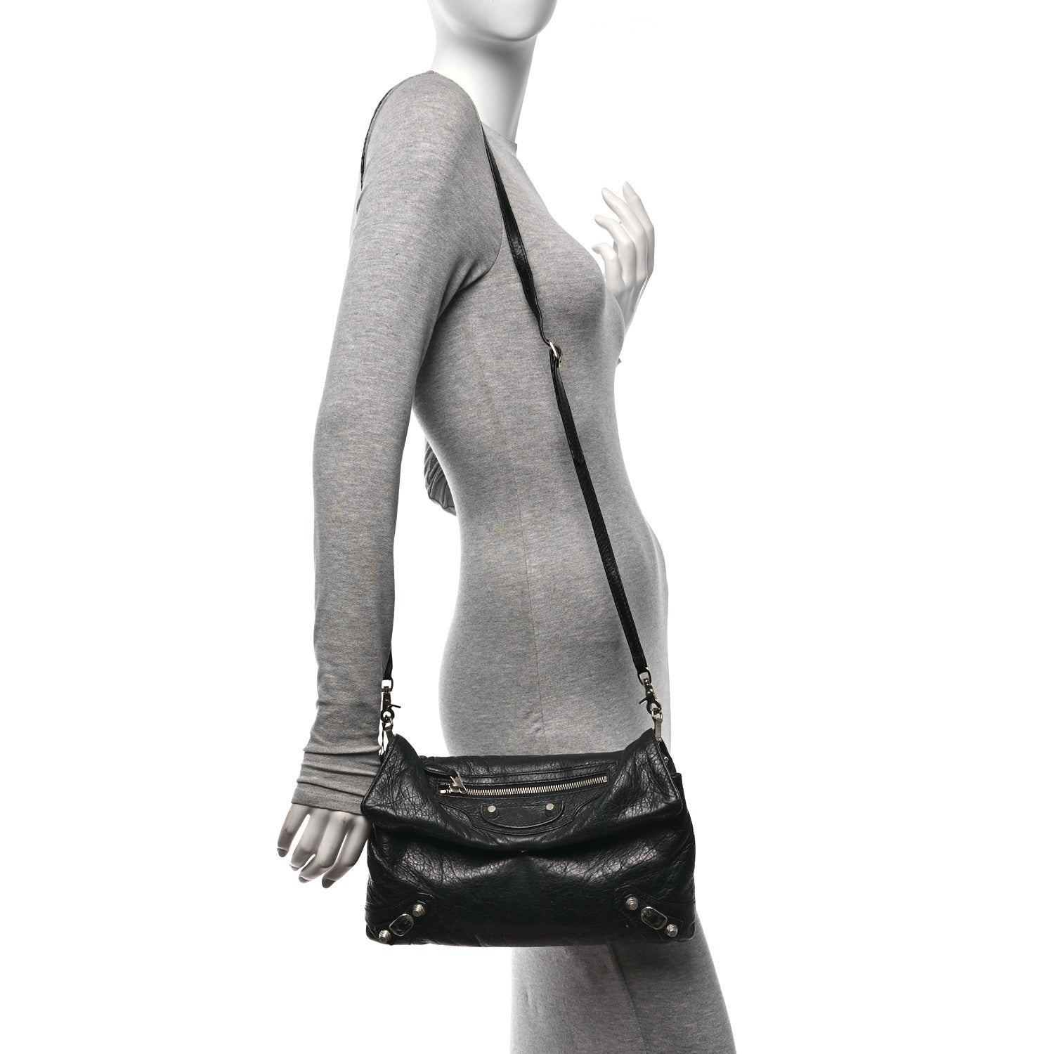 Balenciaga Agneau Giant 12 Silver Hardware Envelope Strap Clutch Black 2 of 14