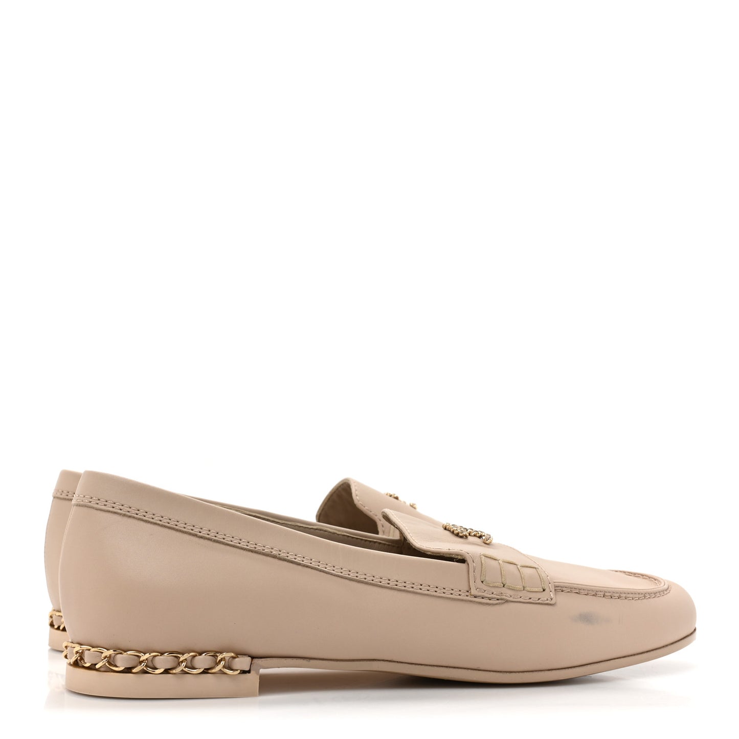Calfskin CC Chain Mocassin Loafers 39 Beige