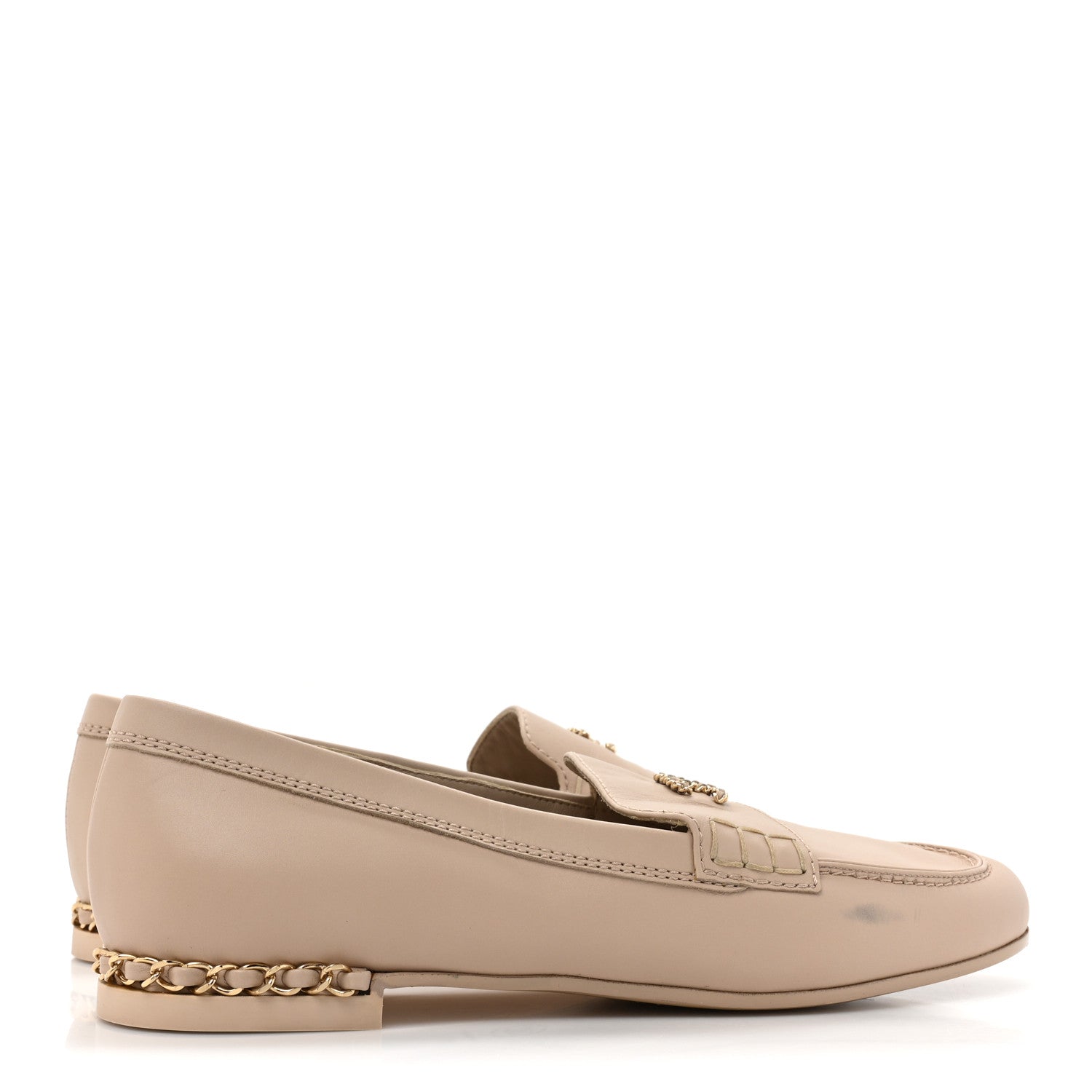 Chanel Calfskin CC Chain Mocassin Loafers 39 Beige 4 of 11