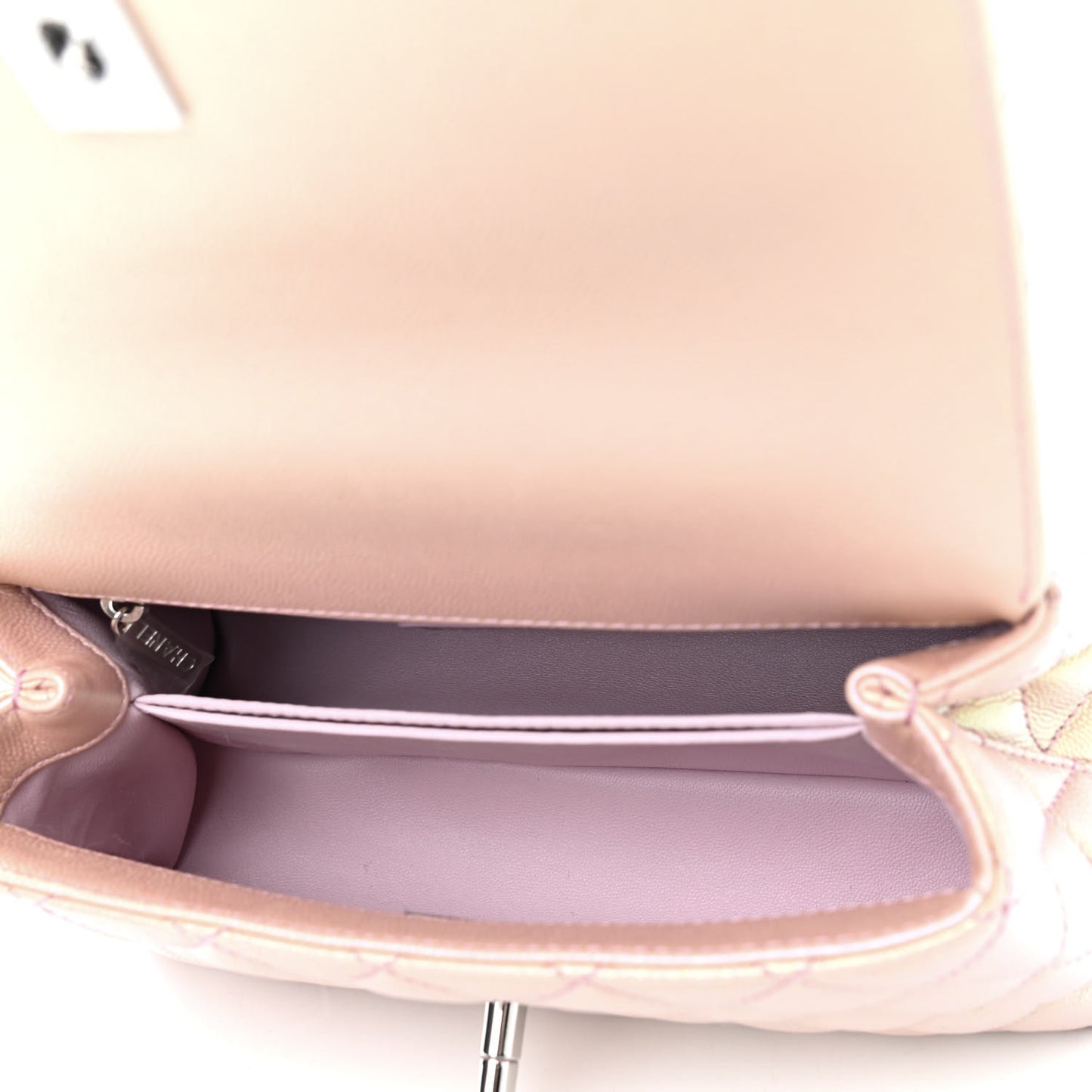 Iridescent Caviar Quilted Mini Coco Handle Flap Pink