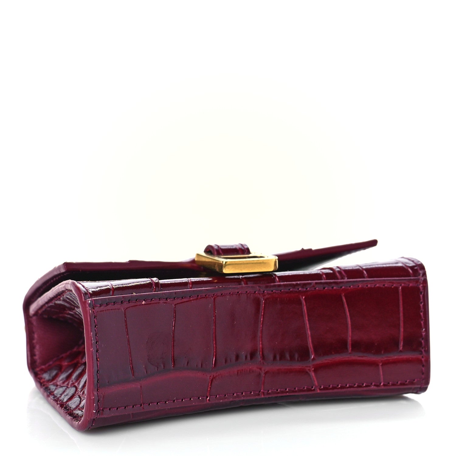 Balenciaga Shiny Calfskin Crocodile Embossed Hourglass Top Handle Bag Mini with Chain Dark Red 4 of 9