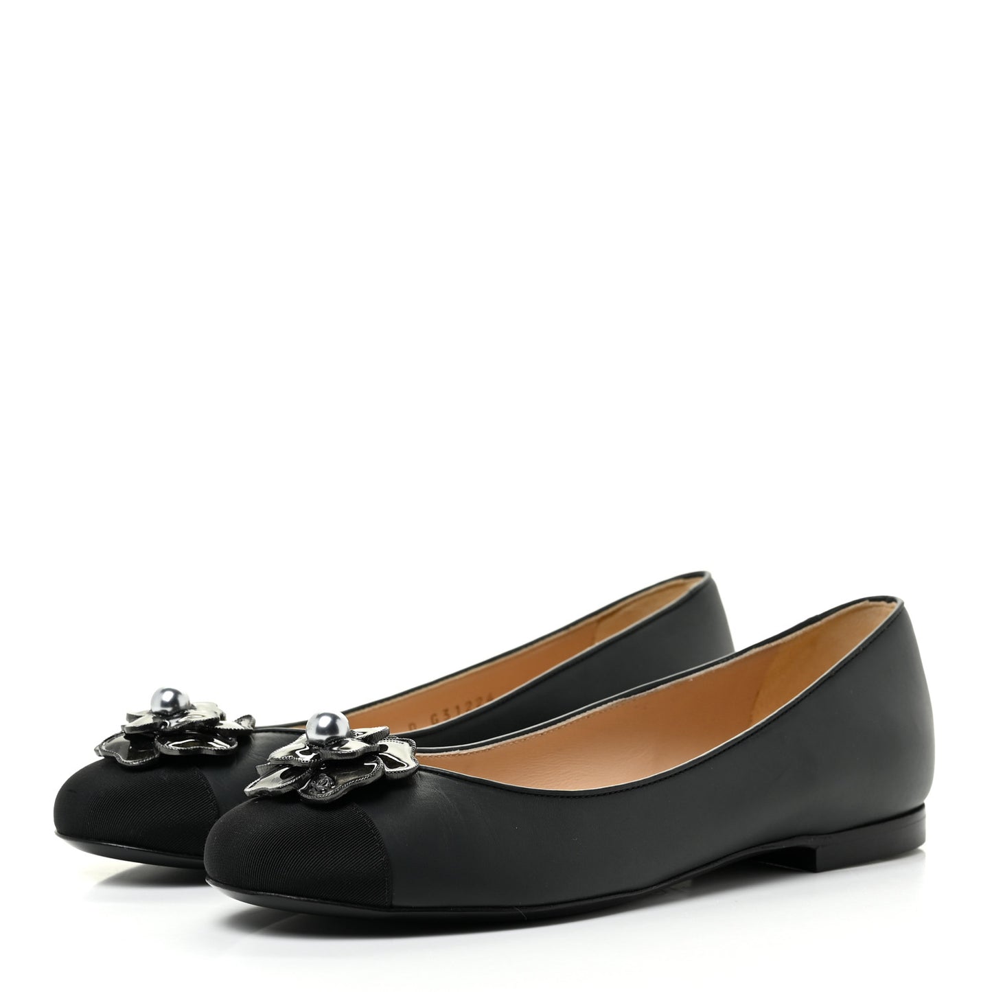 Lambskin Grosgrain Camellia Ballerina Flats 37 Black