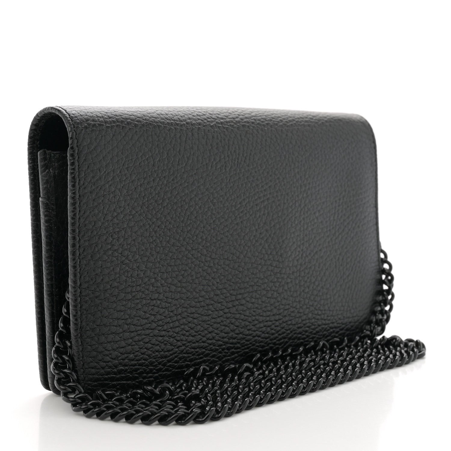 Gucci Dollar Calfskin Enamel Monochrome Mini GG Marmont Chain Wallet Black 3 of 11