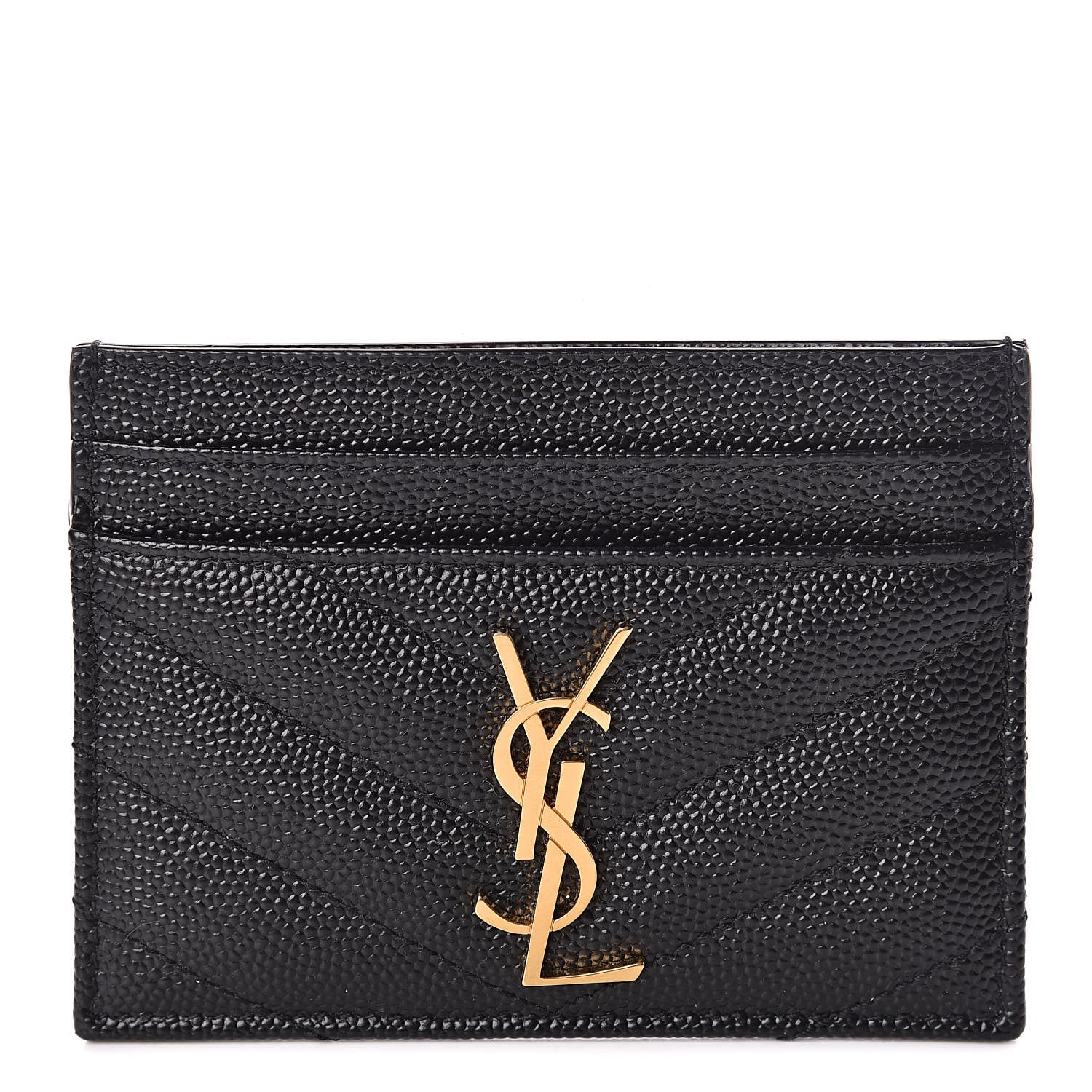 Saint Laurent Grain De Poudre Matelasse Chevron Monogram Credit Card Case Black 1 of 8