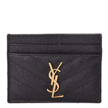 Saint Laurent Grain De Poudre Matelasse Chevron Monogram Credit Card Case Black 1 of 8