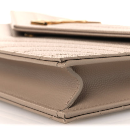 Saint Laurent Grain De Poudre Matelasse Chevron Monogram Envelope Chain Wallet Dark Beige 10 of 11