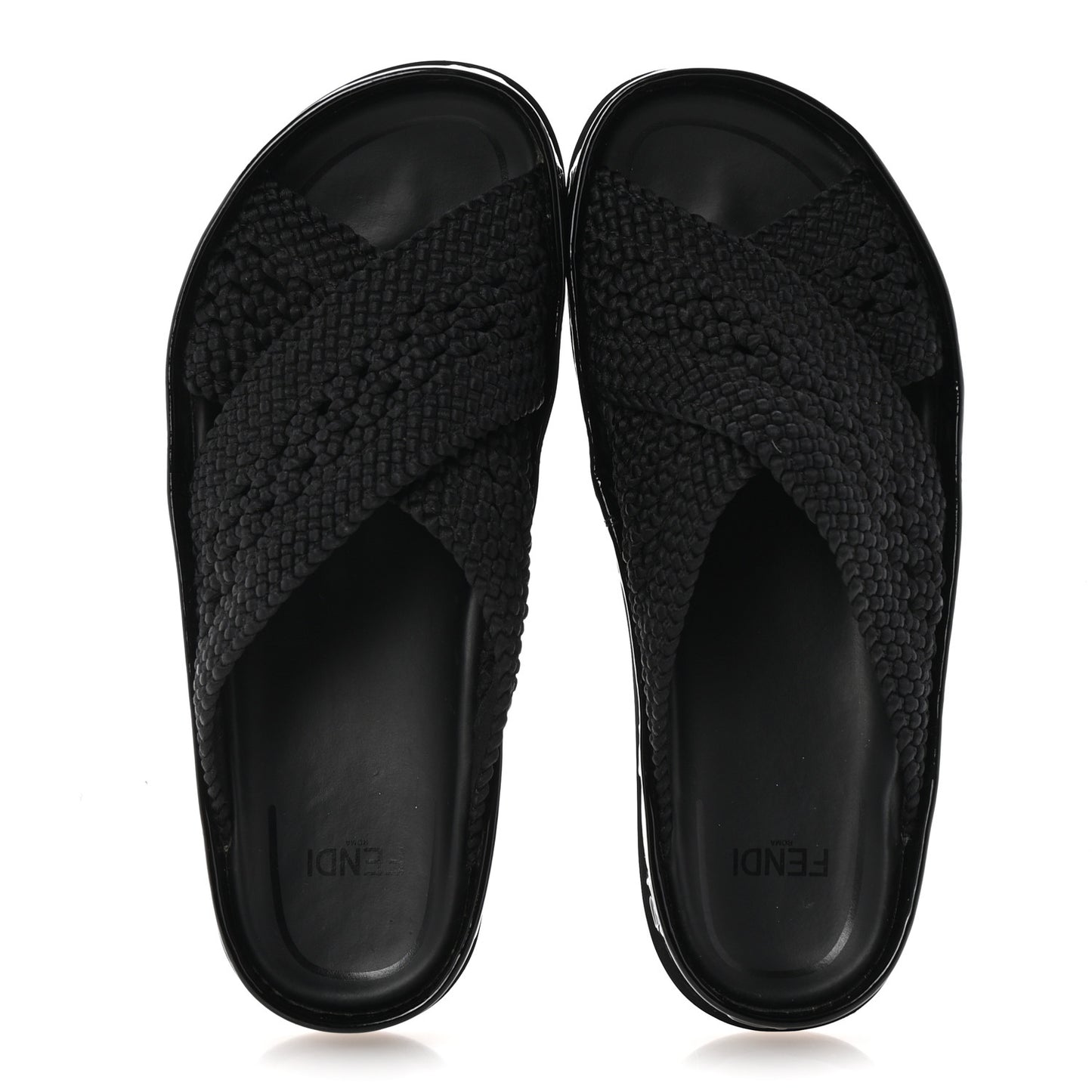 Raffia Rubber FF Woven Reflections Crisscross Slide Sandals 37 Black