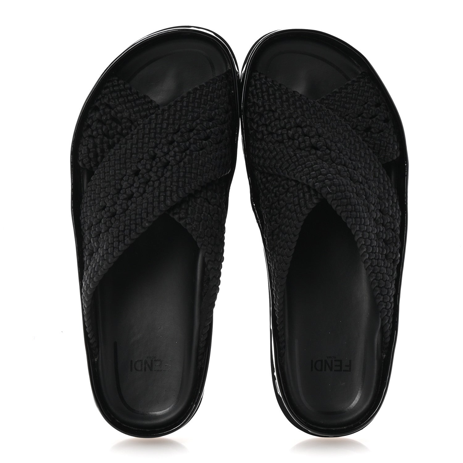 Fendi Raffia Rubber FF Woven Reflections Crisscross Slide Sandals 37 Black 2 of 8