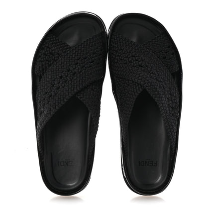 Fendi Raffia Rubber FF Woven Reflections Crisscross Slide Sandals 37 Black 2 of 8