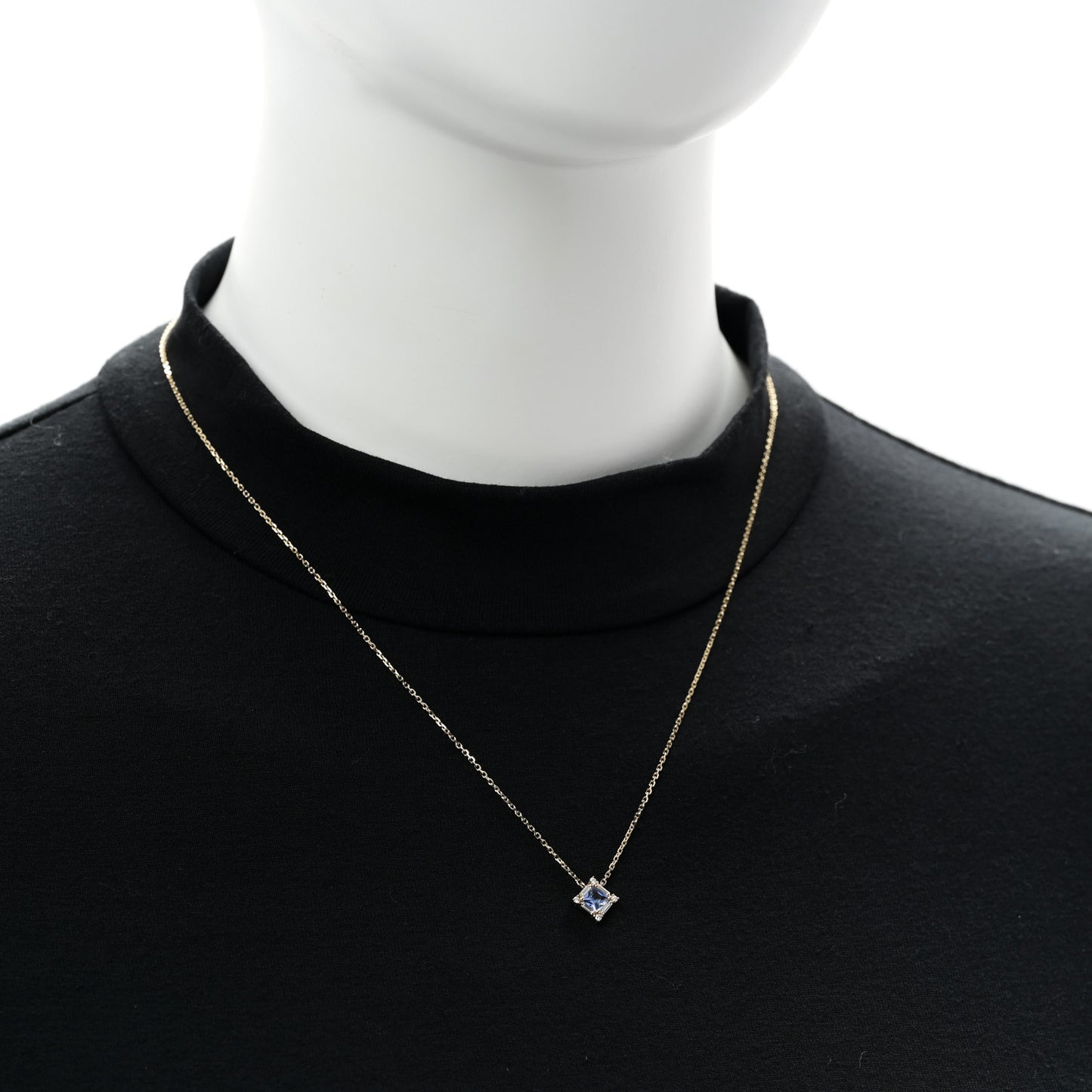 18K Yellow Gold Diamond Blue Sapphire Princess Midi Pendant Necklace