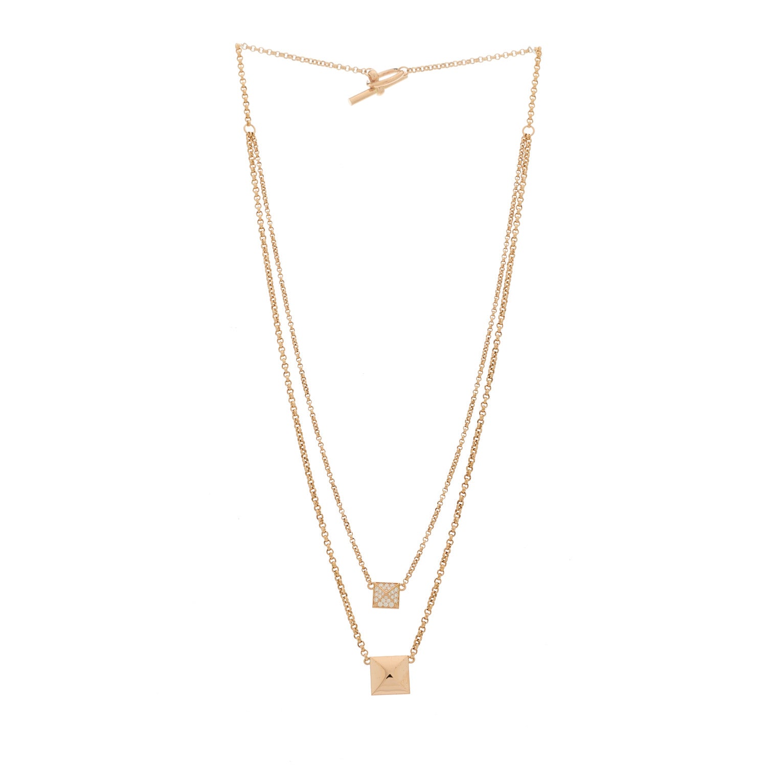 Hermes 18K Rose Gold Diamond Clou d'H Double Pendant Necklace 3 of 6