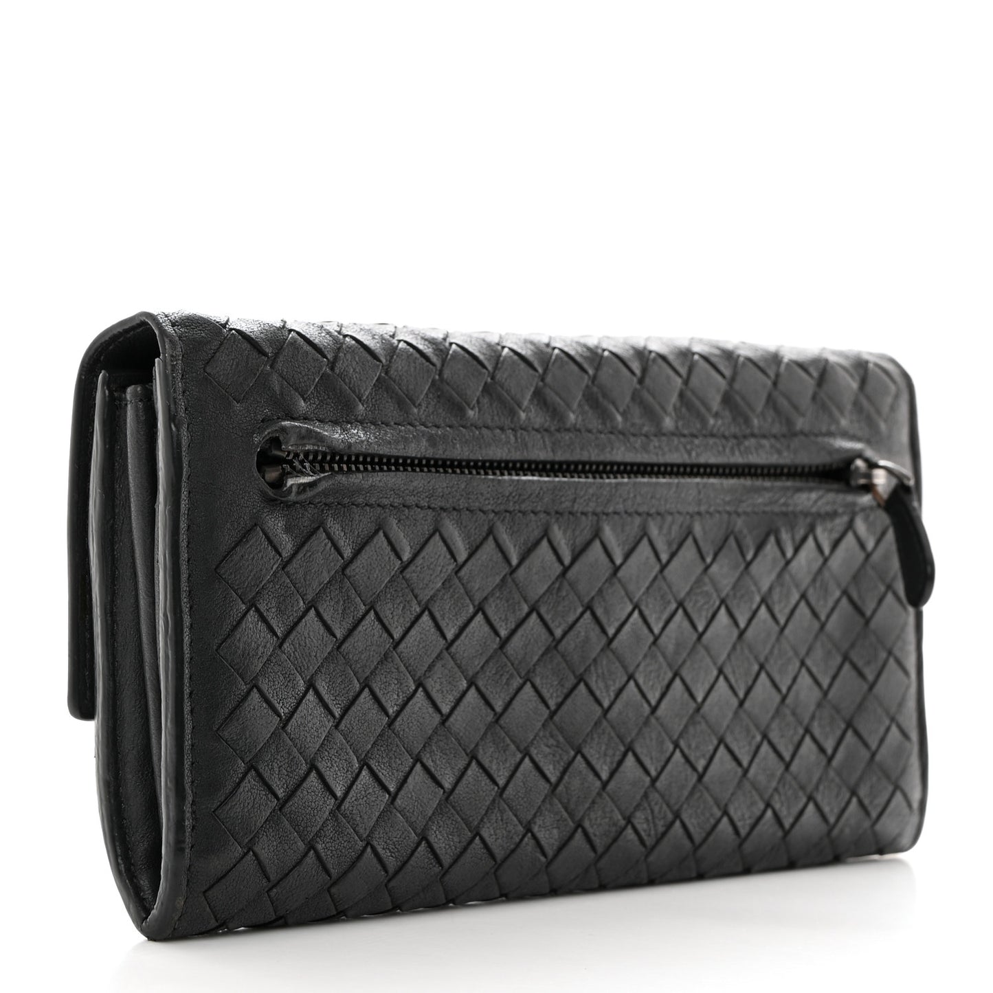 Nappa Intrecciato Continental Flap Wallet Ferro Gray