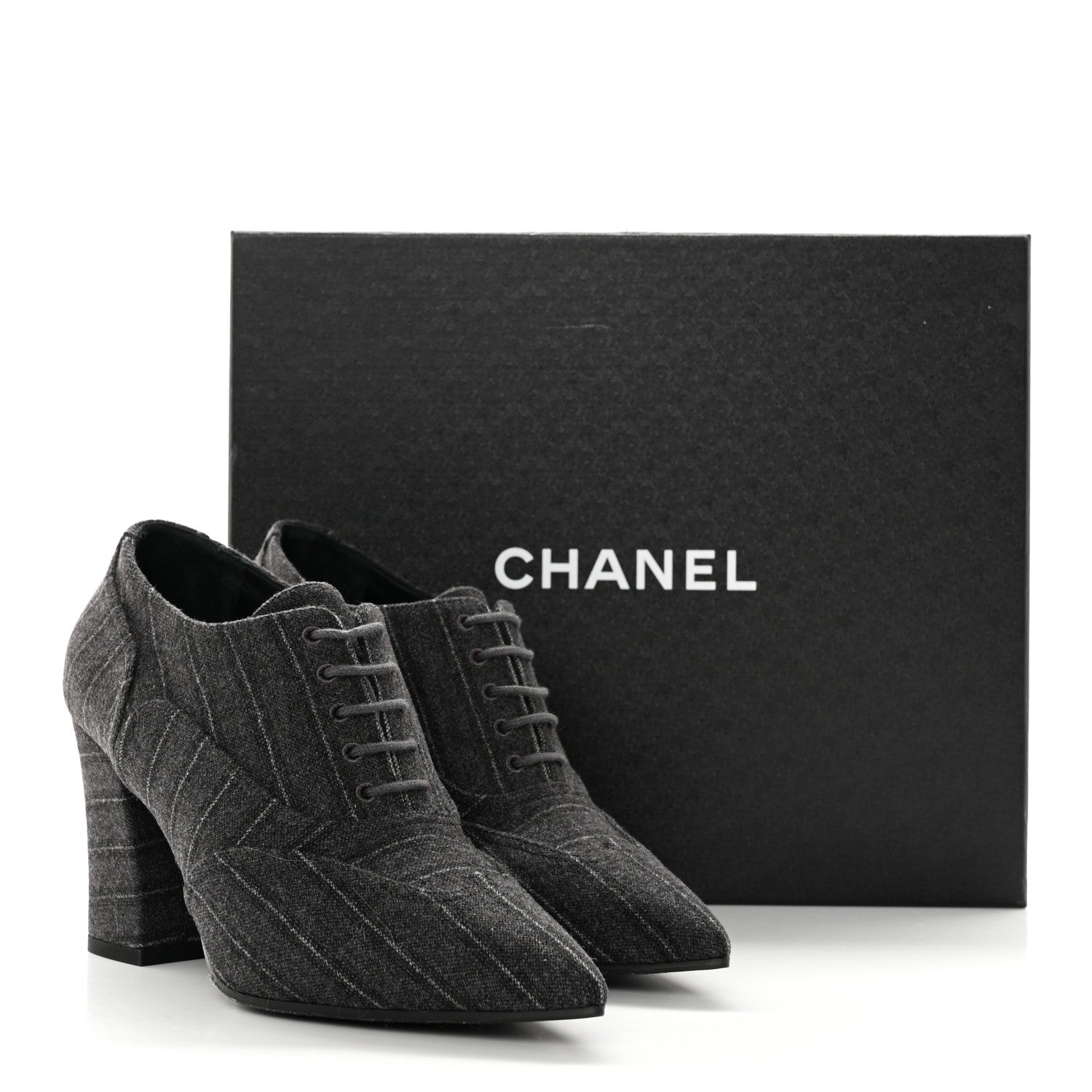 Chanel Fabric Lace Up Ankle Booties 37 Grey 11 of 11