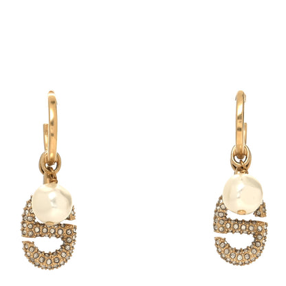 Christian Dior Pearl Crystal CD Hoop Earrings Gold 1 of 4