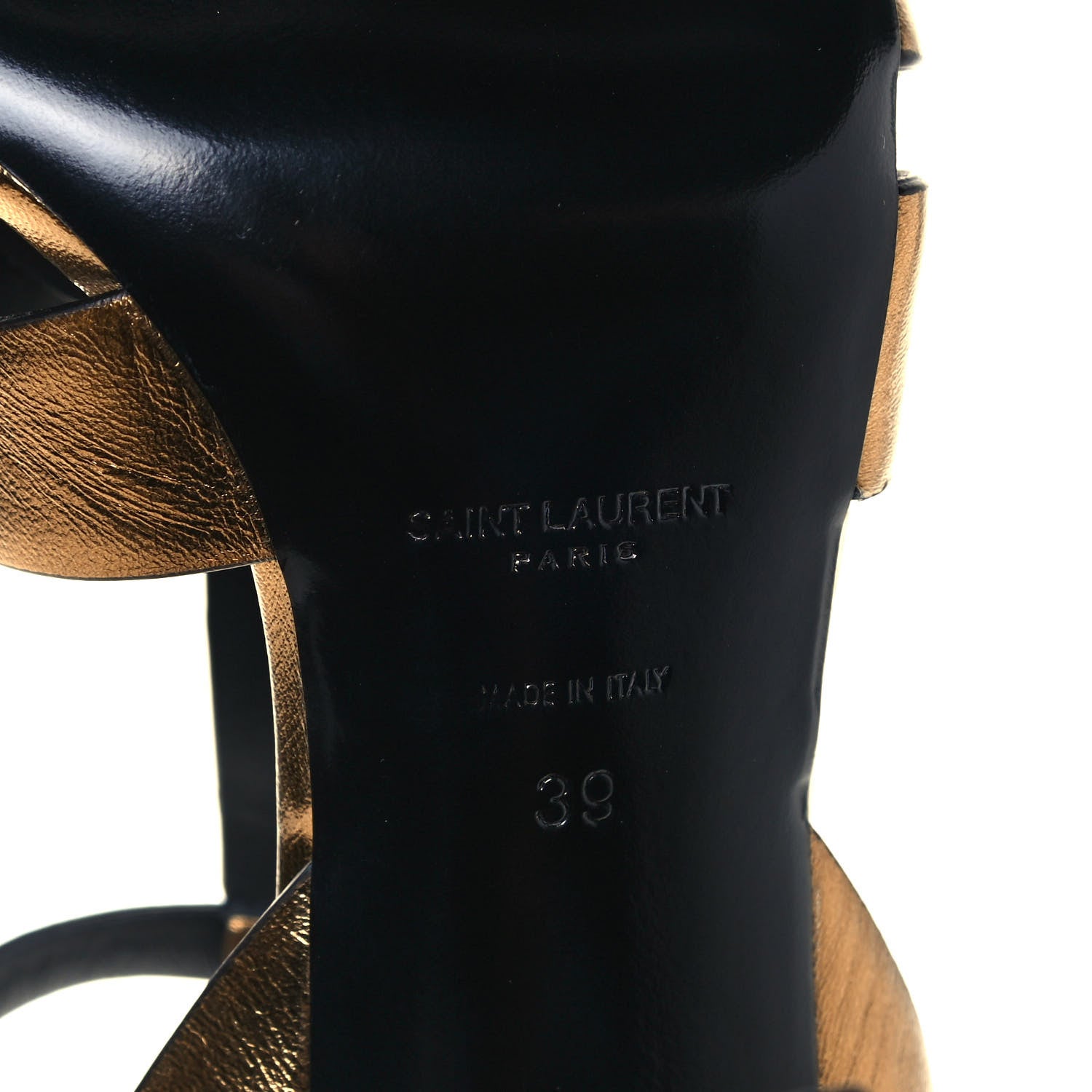 Saint Laurent Metallic Calfskin Tribute 105 Sandals 39 Dark Gold 6 of 11