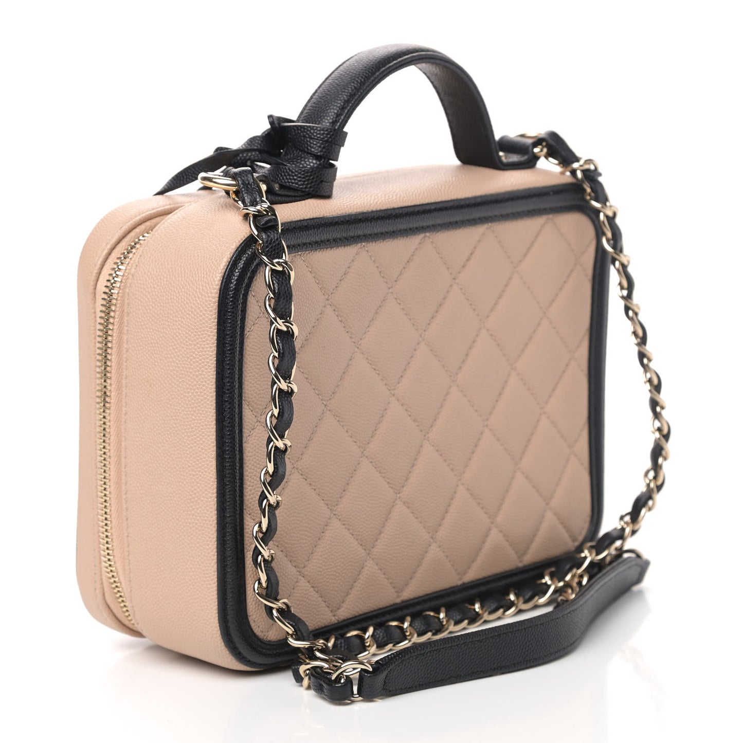 Caviar Quilted Medium CC Filigree Vanity Case Beige Black
