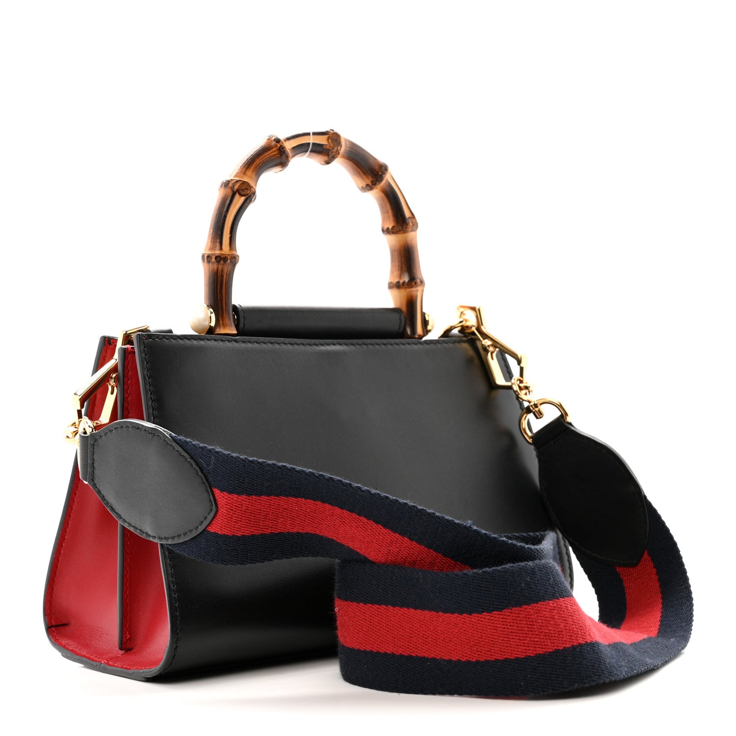Nappa Bamboo Web Mini Nymphaea Top Handle Bag Black