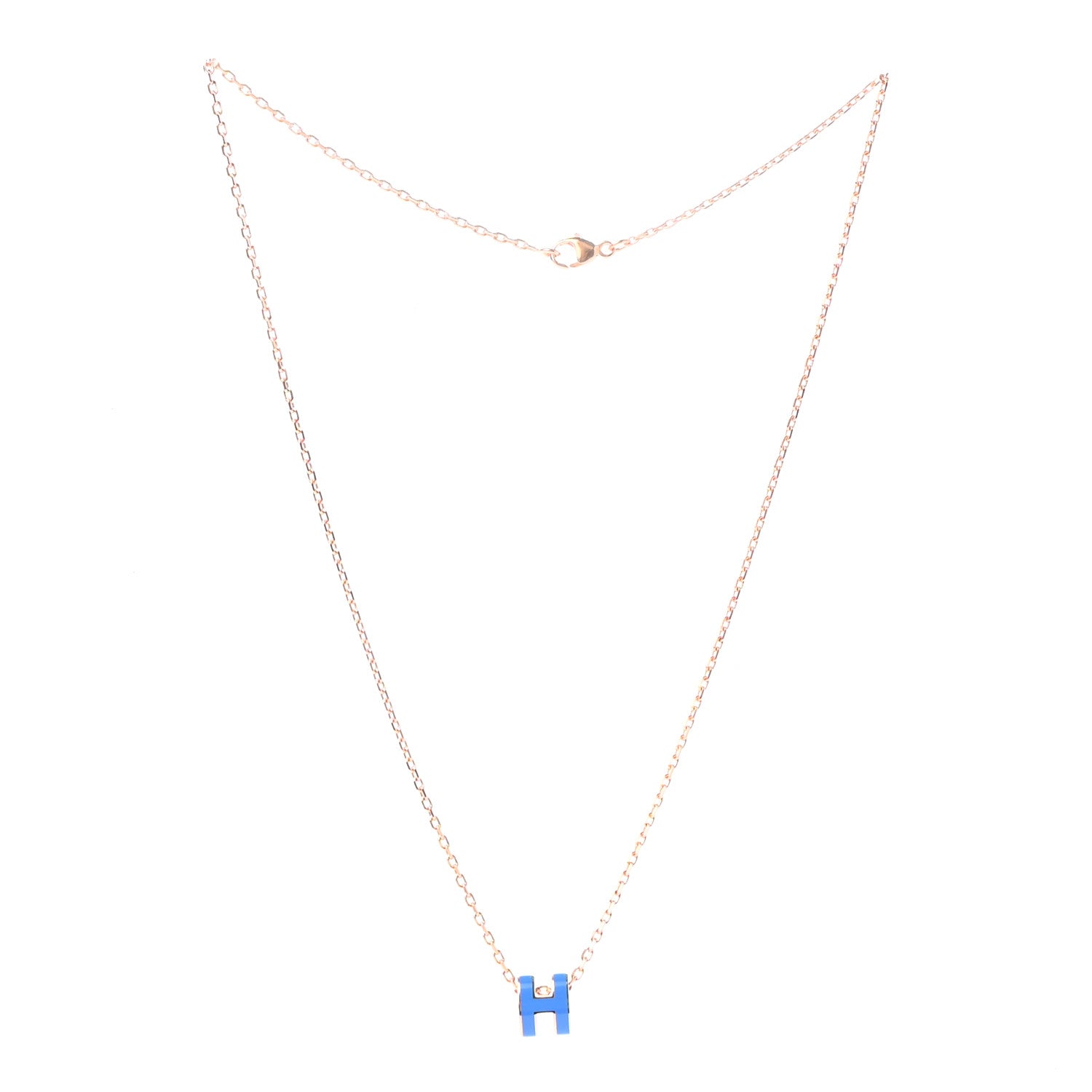 Hermes Lacquered Rose Gold Mini Pop H Pendant Necklace Bleu Sature 3 of 7