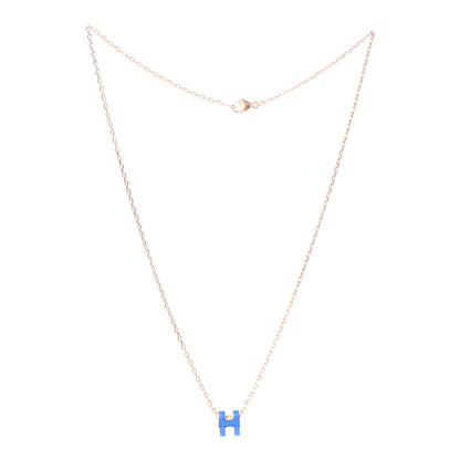 Hermes Lacquered Rose Gold Mini Pop H Pendant Necklace Bleu Sature 3 of 7