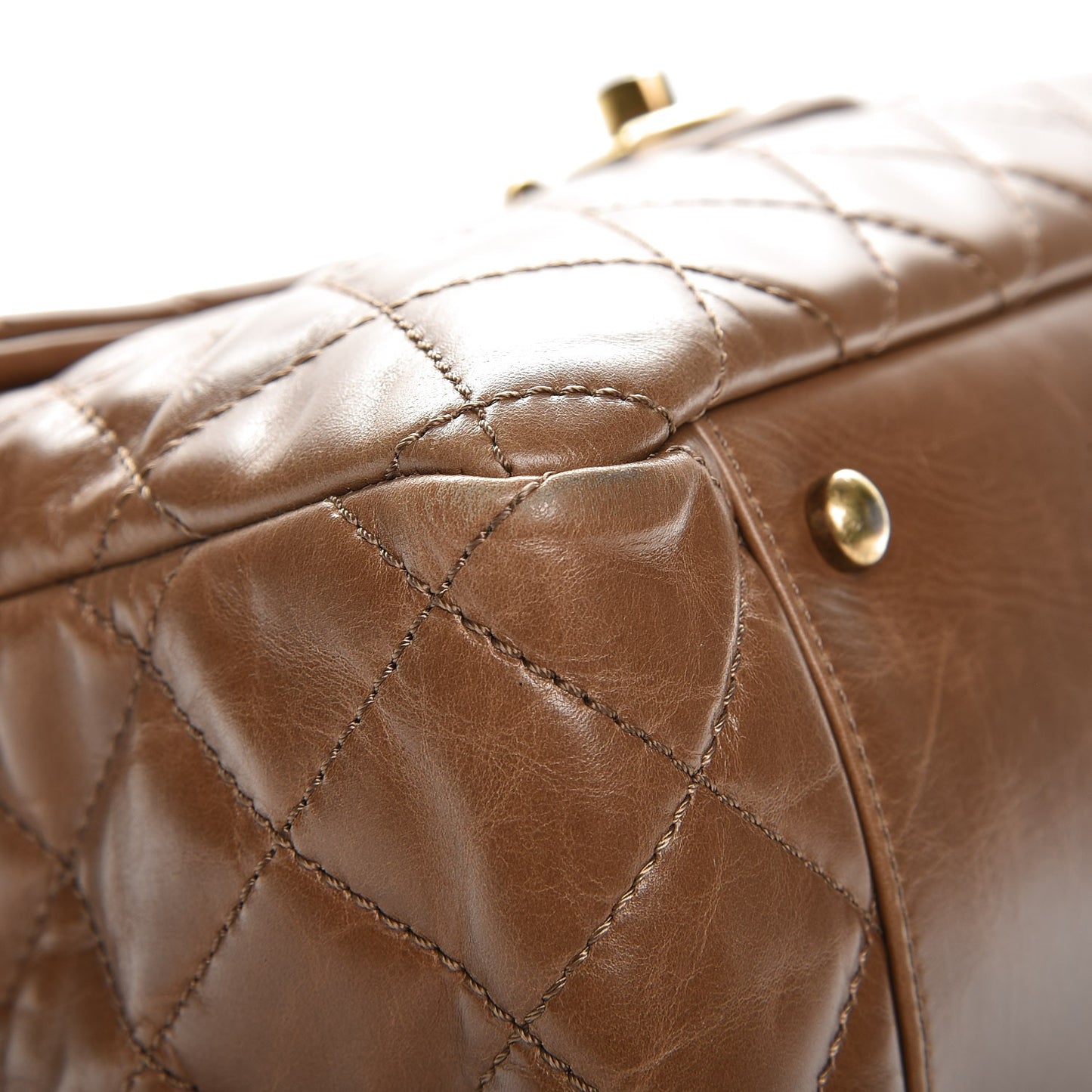 Glazed Calfskin Castle Rock Large Flap Dark Beige