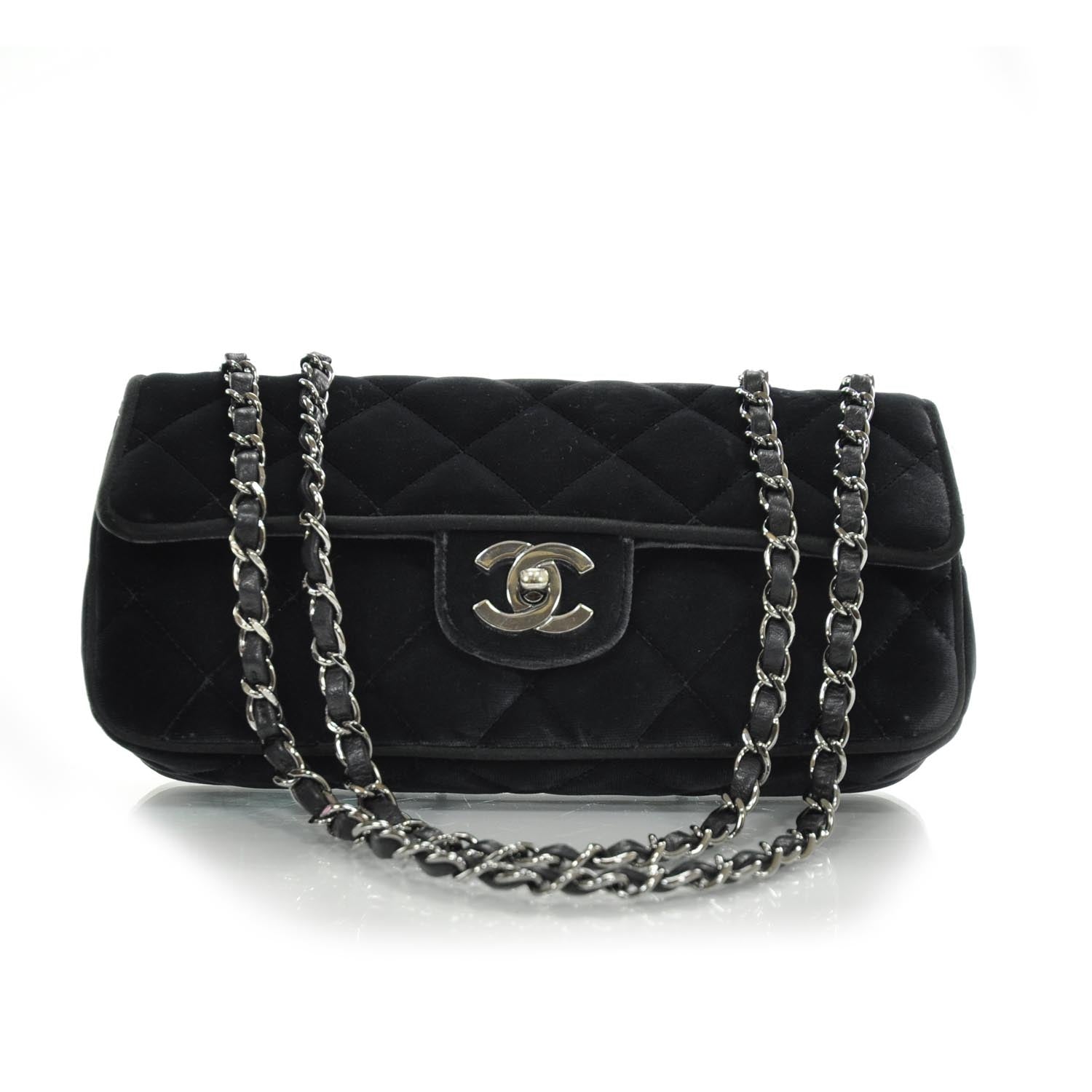 Chanel Velvet Quilted East West Flap Black 1 of 9