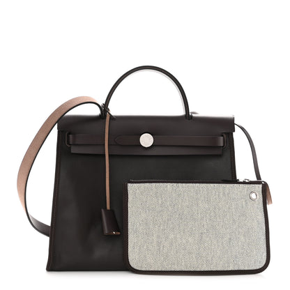 Hermes Toile H Berline Vache Hunter Herbag Zip PM 31 Cassis Ecru Black Rouge Sellier 1 of 9