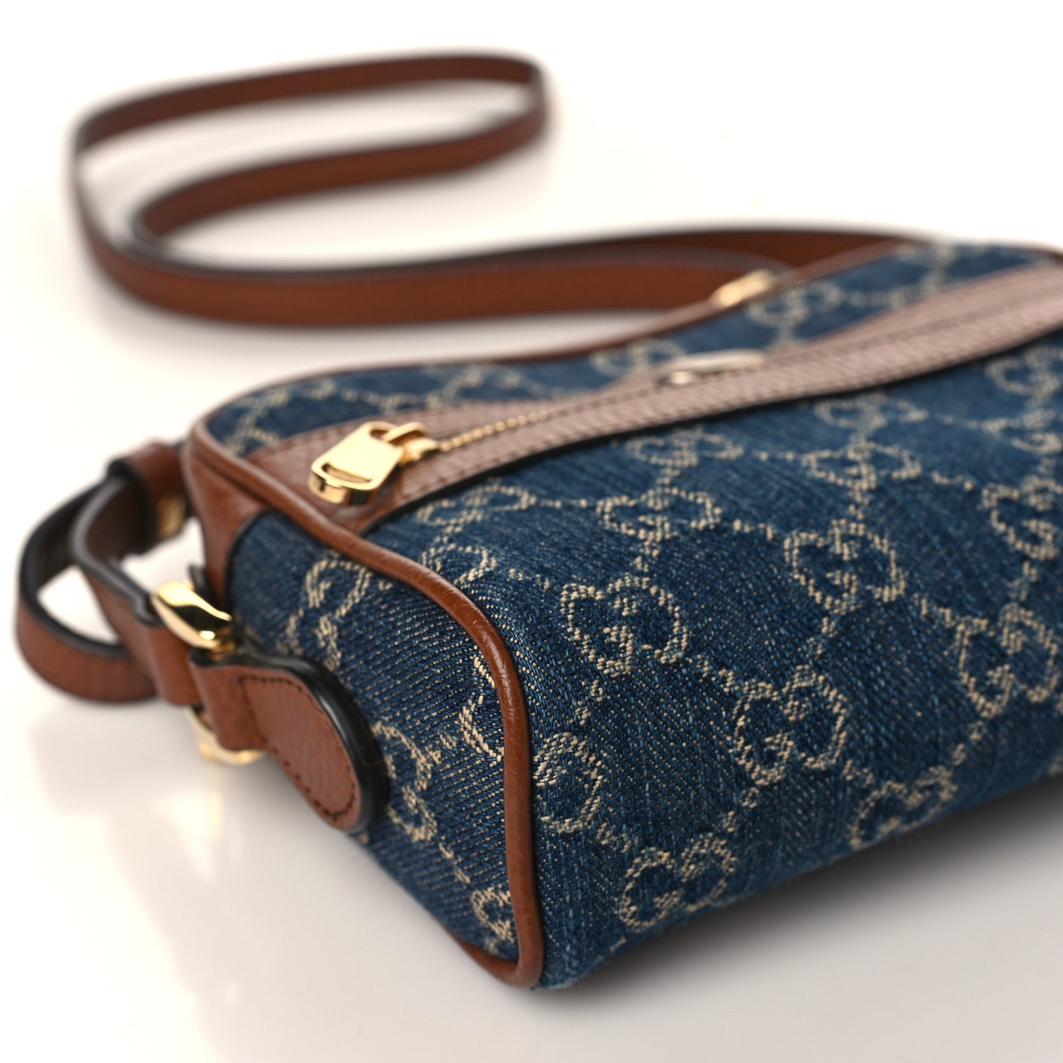 Gucci New Denim GG Monogram Dollar Calfskin Mini Ophidia Shoulder Bag Blue Tea Cuir Epilog 8 of 10