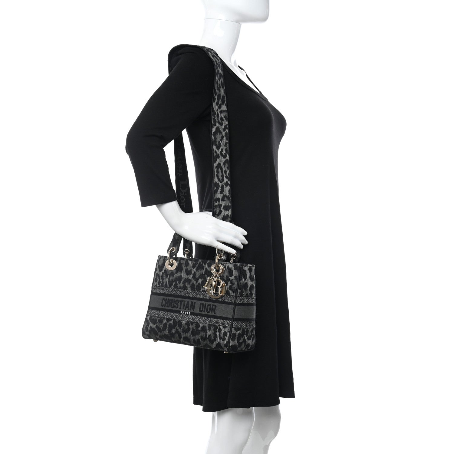 Christian Dior Canvas Mizza Embroidered Medium Lady D-Lite Gray 2 of 12