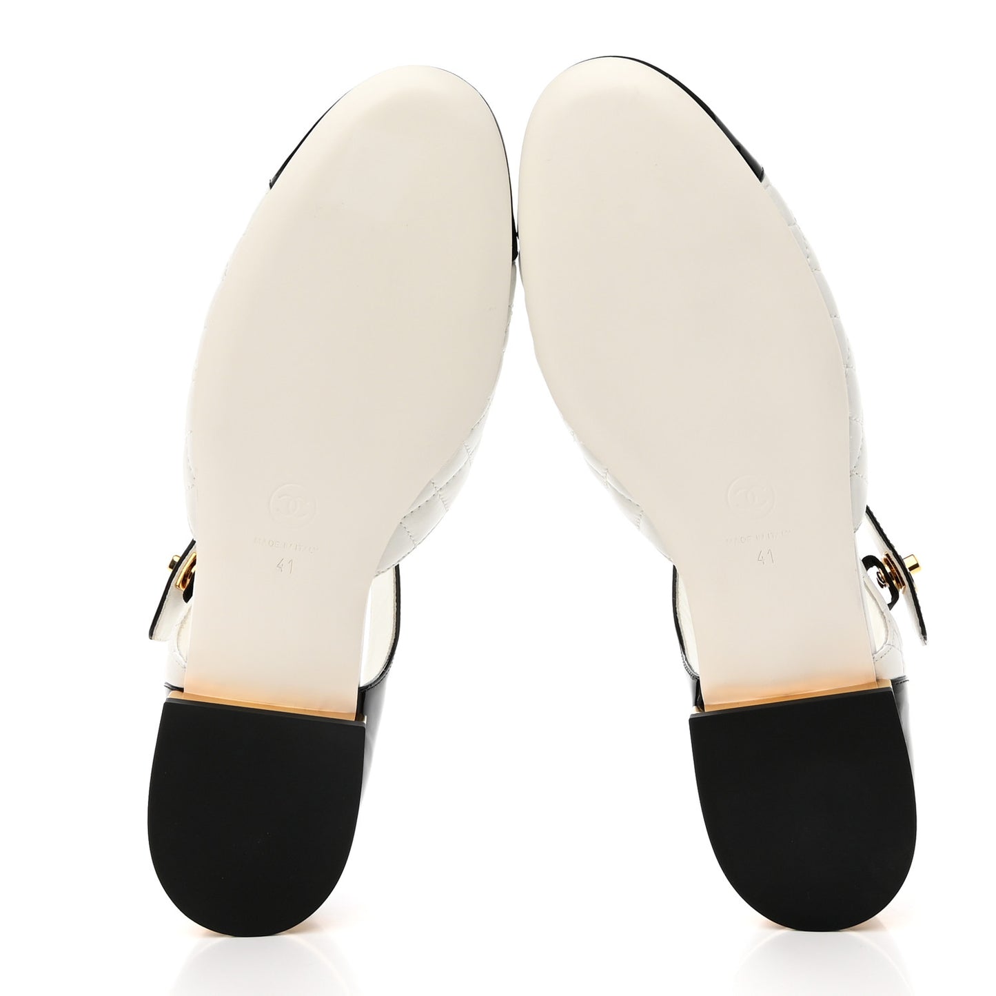Patent Lambskin Quilted Cap Toe Ballerina Flats 41 Ivory Black