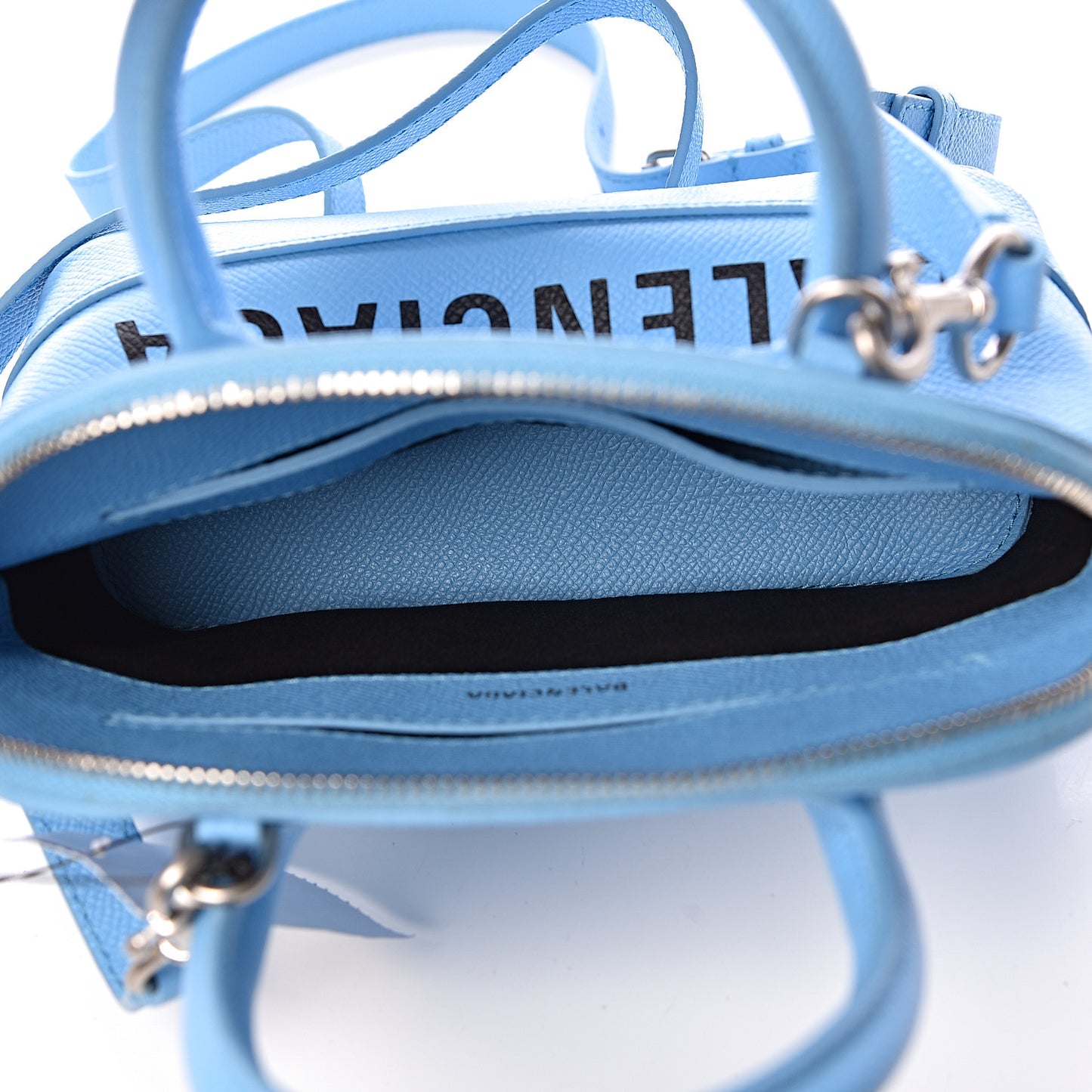 Signature Grained Calfskin Logo XXS Ville Top Handle Bag Baby Blue Black