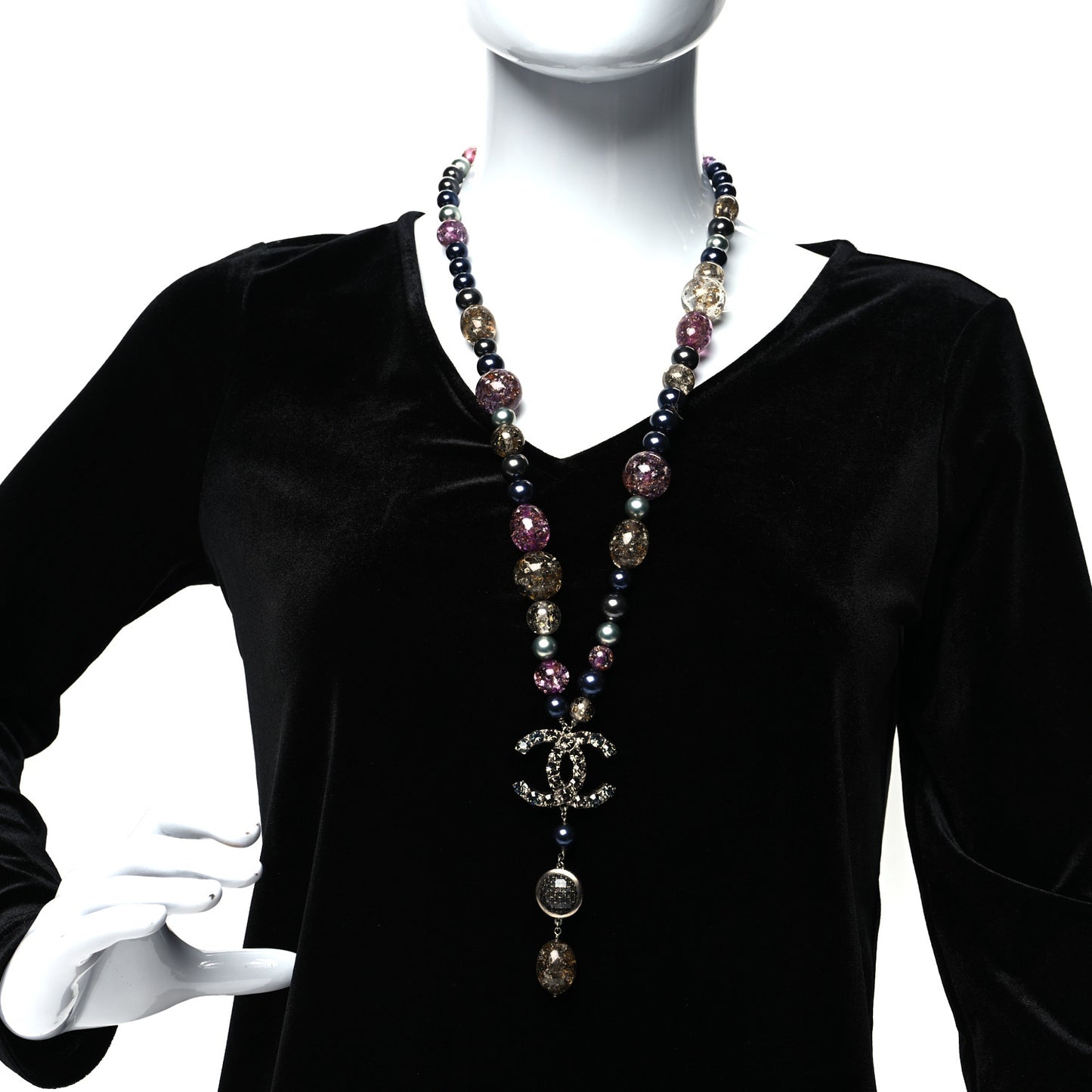 Crystal Bead CC Pendant Necklace Multicolor