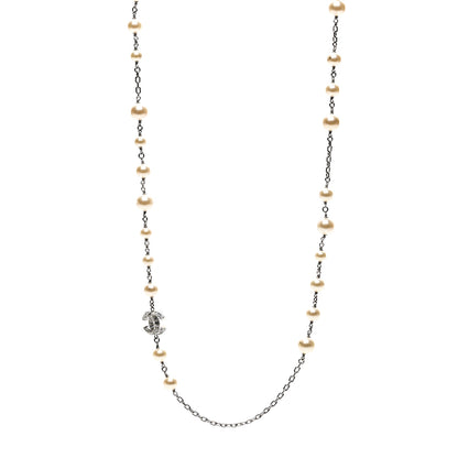Chanel Graduated Pearl Crystal CC Long Necklace Silver 1 of 5