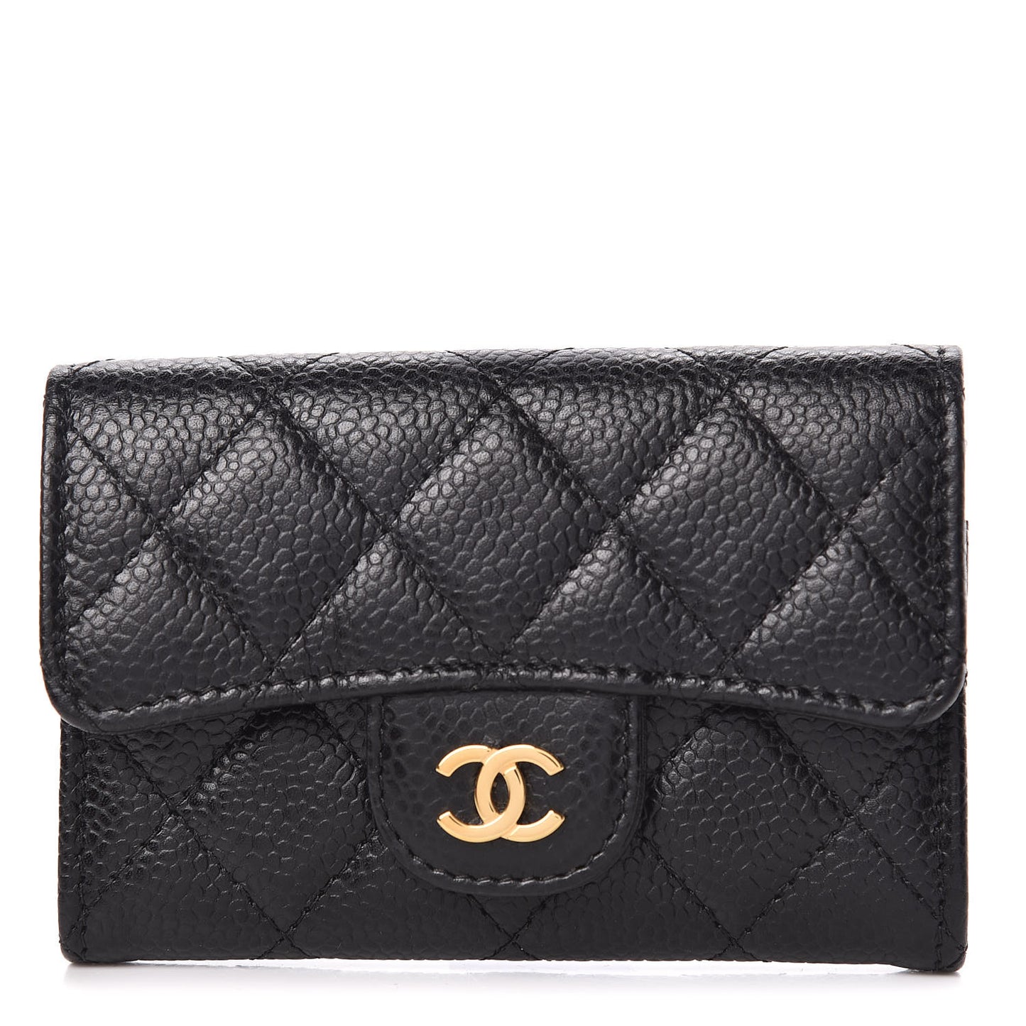 Caviar Quilted Flap Card Holder Black