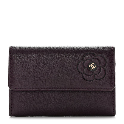 Chanel Goatskin Embossed Camellia Flap Card Holder Purple 1 of 13