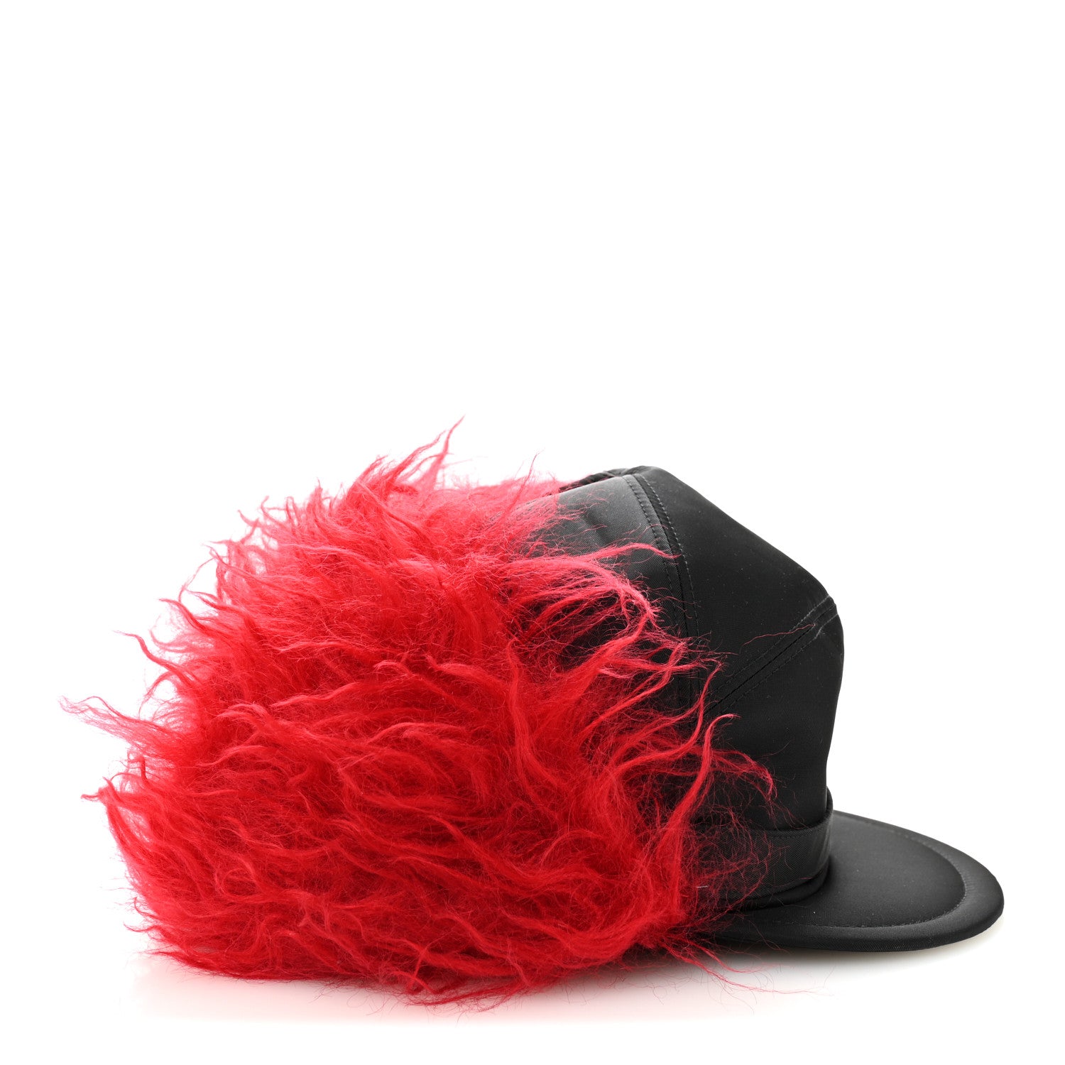 Prada Re-Nylon Curly Faux Fur Mens Ear Flap Baseball Hat L Black Cerise 5 of 7