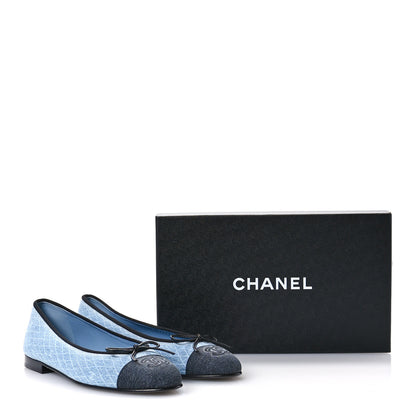 Chanel Denim Printed Quilt CC Cap Toe Ballerina Flats 39 Light Blue Dark Grey 9 of 9
