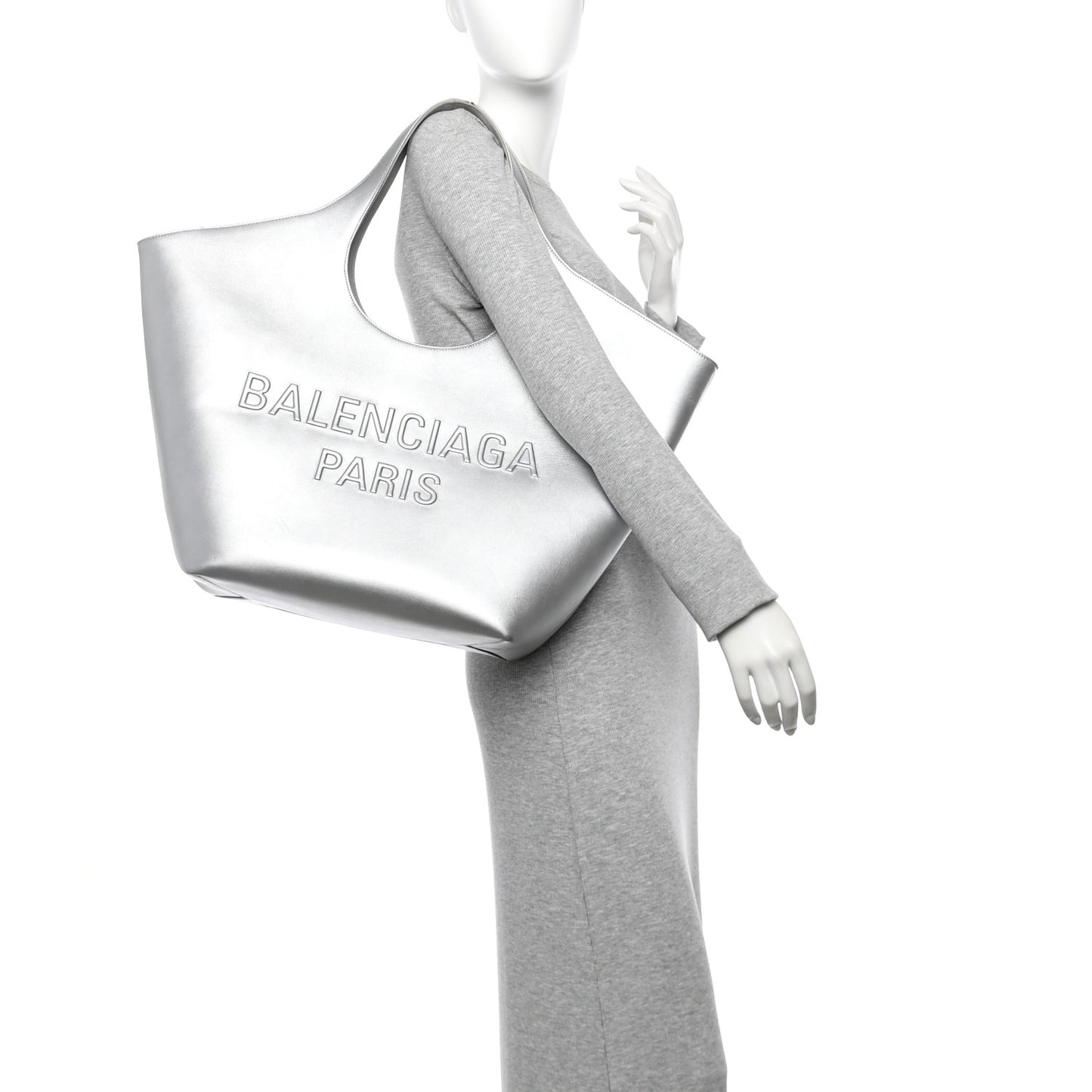 Metallic Calfskin Mary Kate Tote Silver