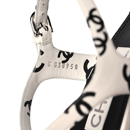 Chanel Printed Lambskin CC Platform Sandals 41 White Black 7 of 9