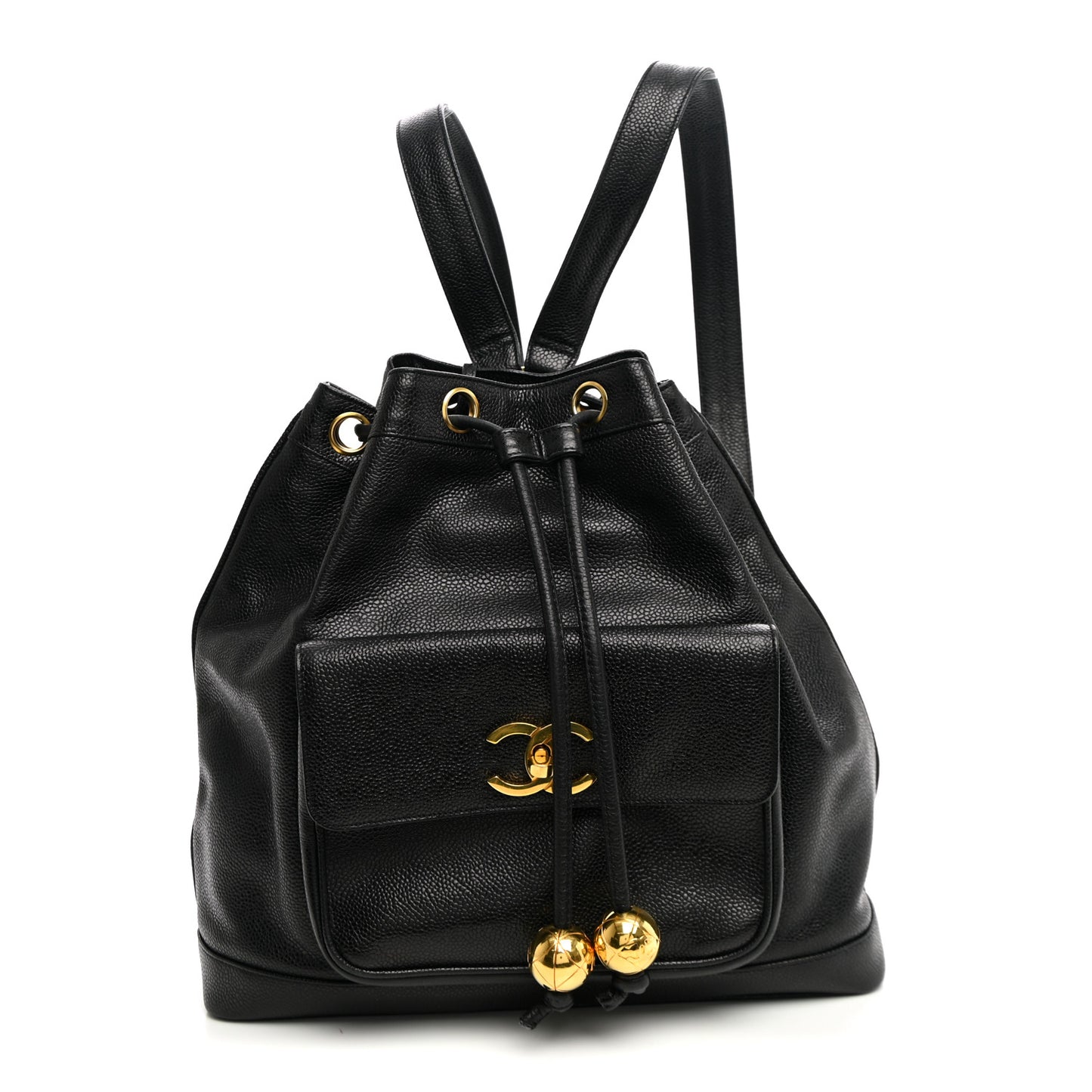 Caviar Drawstring Backpack Bag Black