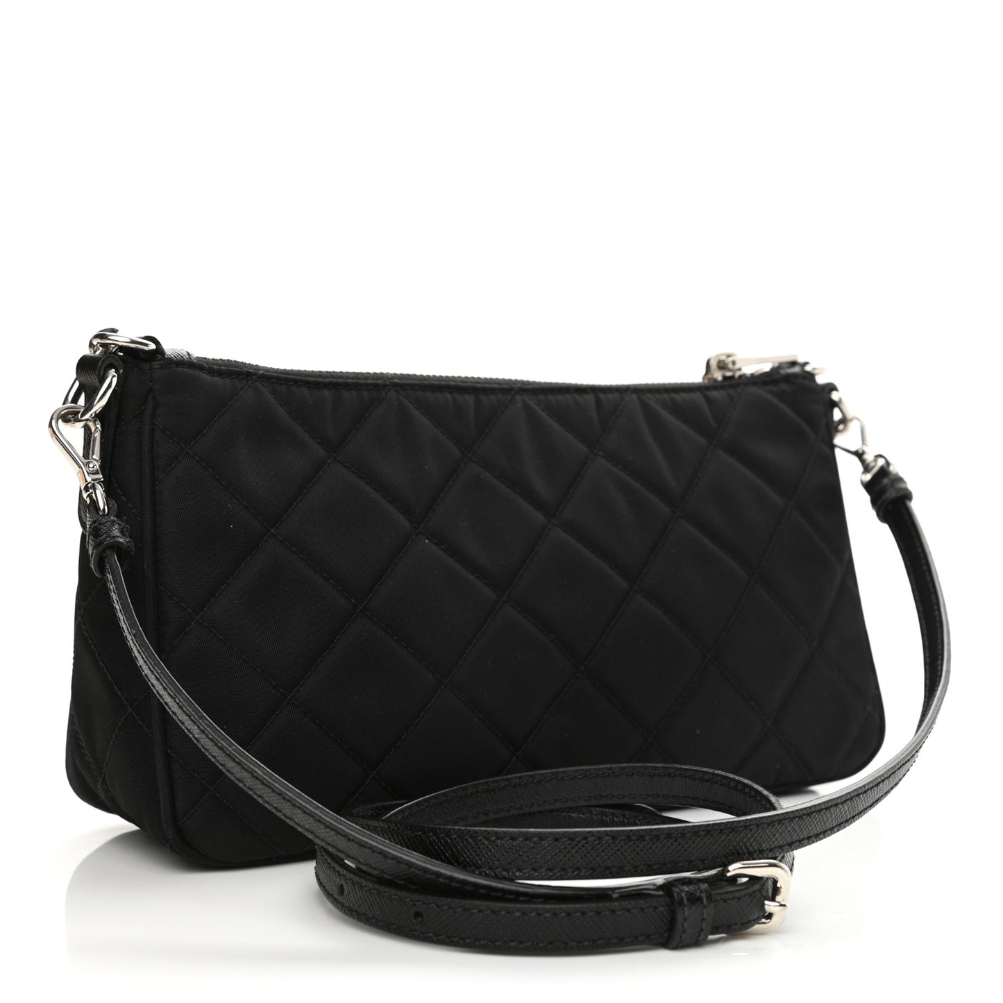 Nylon Tessuto Impuntu Quilted Crossbody Bag Black