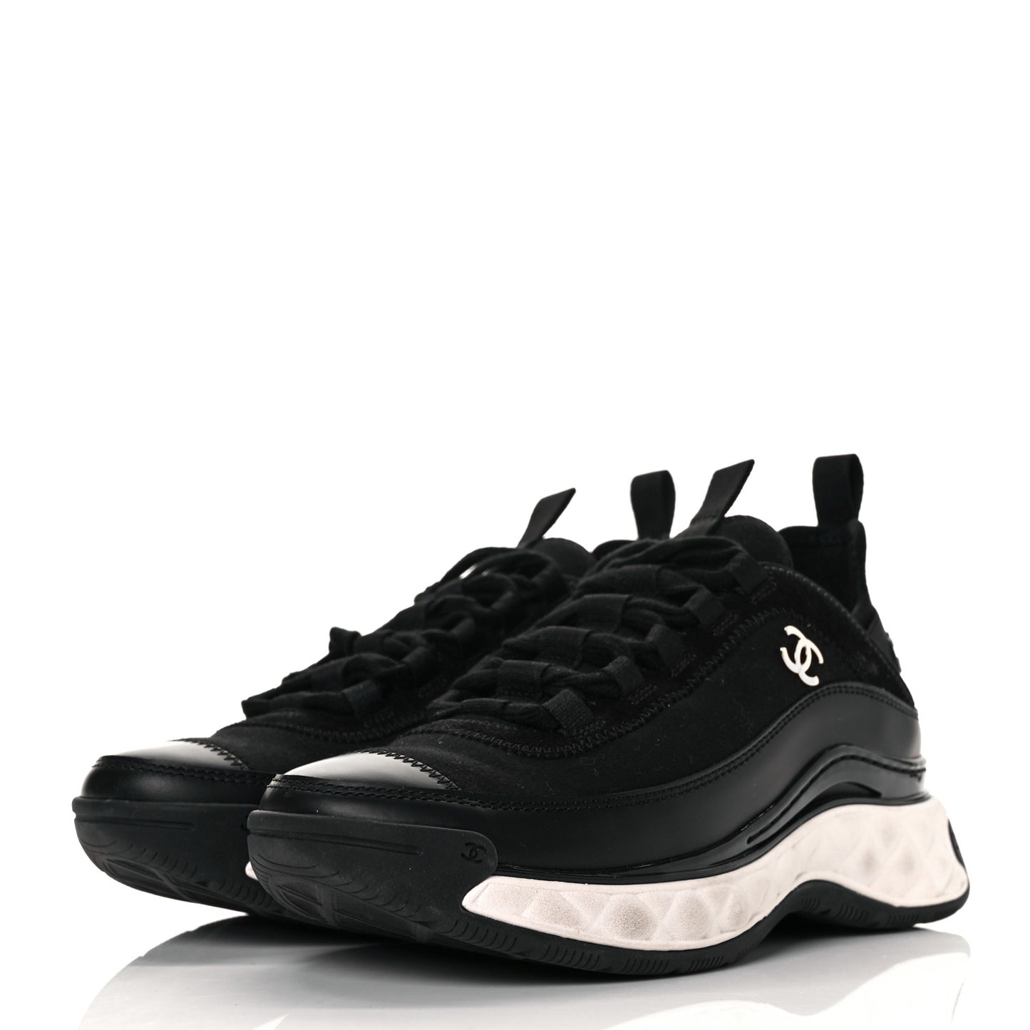 Velvet Calfskin Mixed Fibers CC Sneakers 35 Black