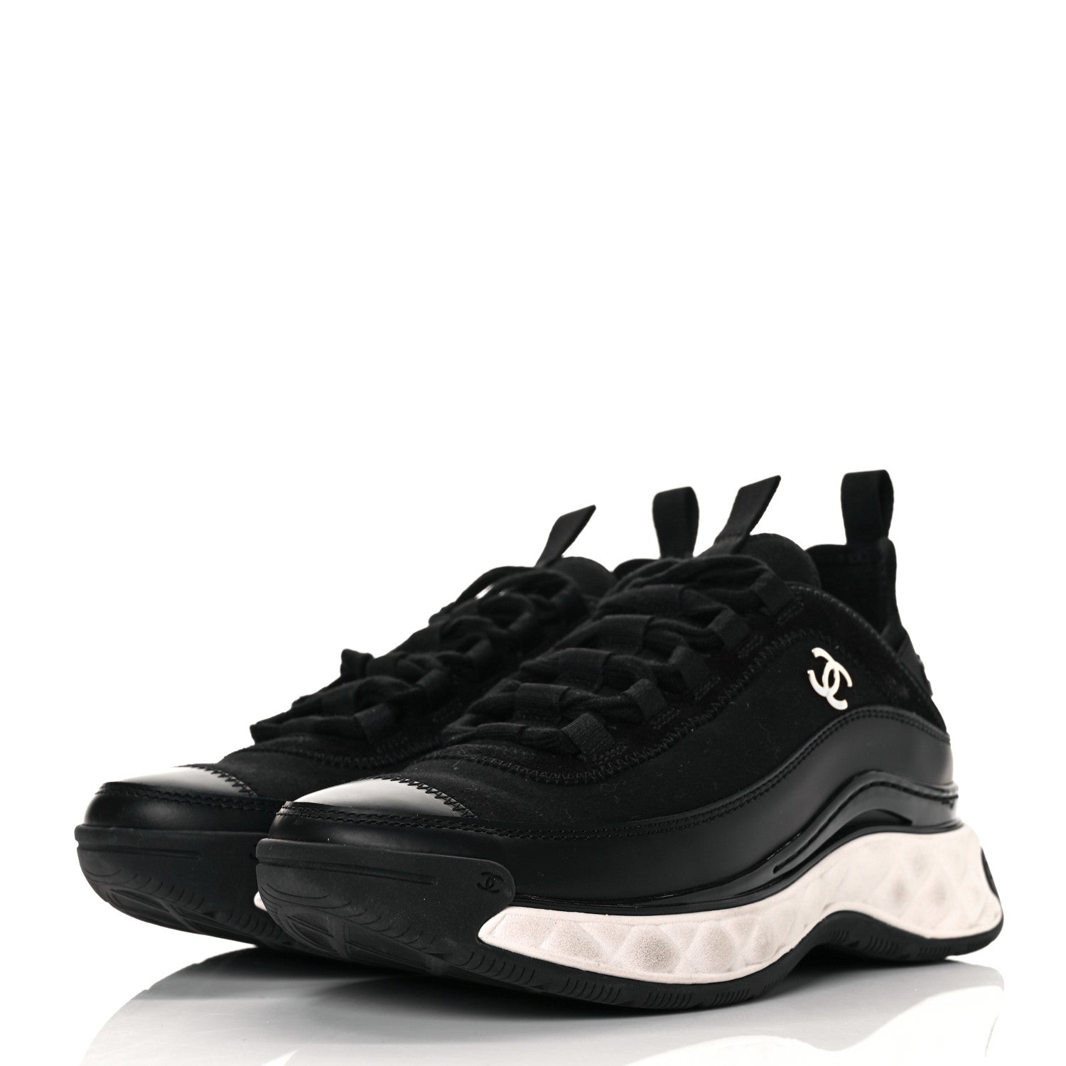 Chanel Velvet Calfskin Mixed Fibers CC Sneakers 35 Black 3 of 8