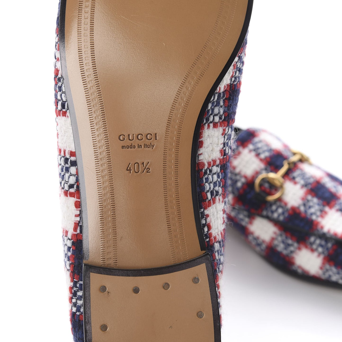 Vintage Tweed Check Horsebit Womens Jordaan Loafers 40.5 White Hibiscus Red Marine