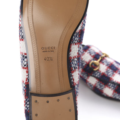 Gucci Vintage Tweed Check Horsebit Womens Jordaan Loafers 40.5 White Hibiscus Red Marine 12 of 14