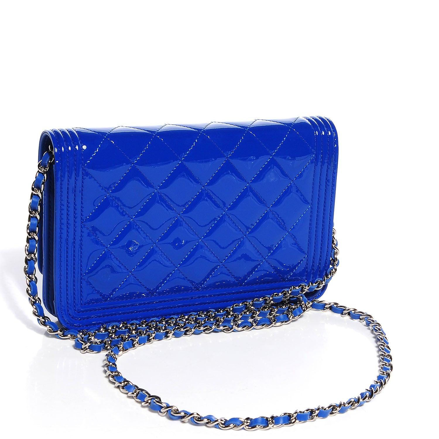 Chanel Patent Boy Wallet On Chain WOC Blue 4 of 10