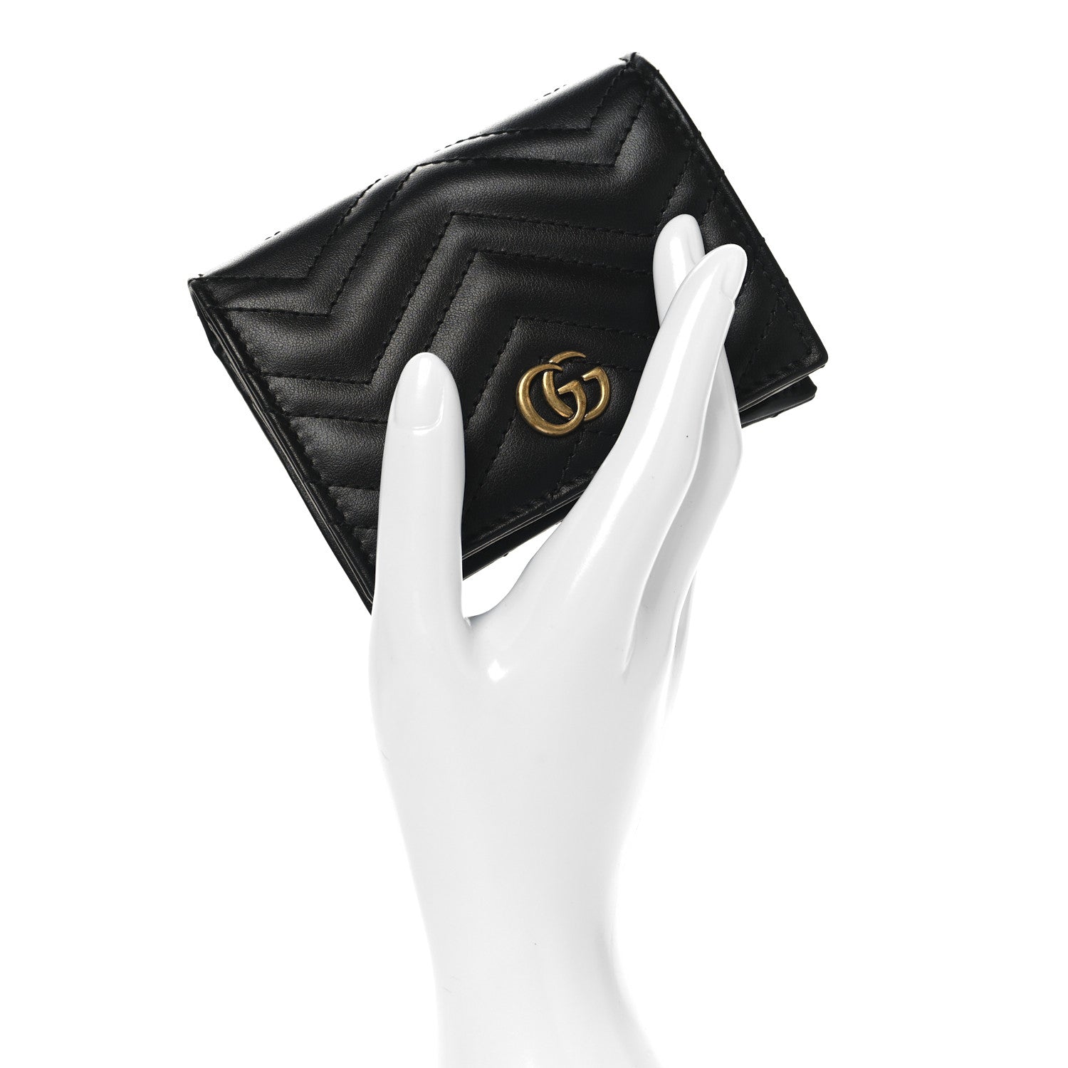 Gucci Calfskin Matelasse GG Marmont Card Case Wallet Black 2 of 8