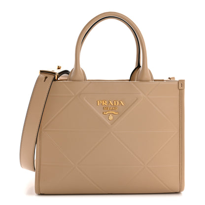 Prada Soft Calfskin Triangolo Symbole Embossed Mini Tote Sabbia 1 of 13
